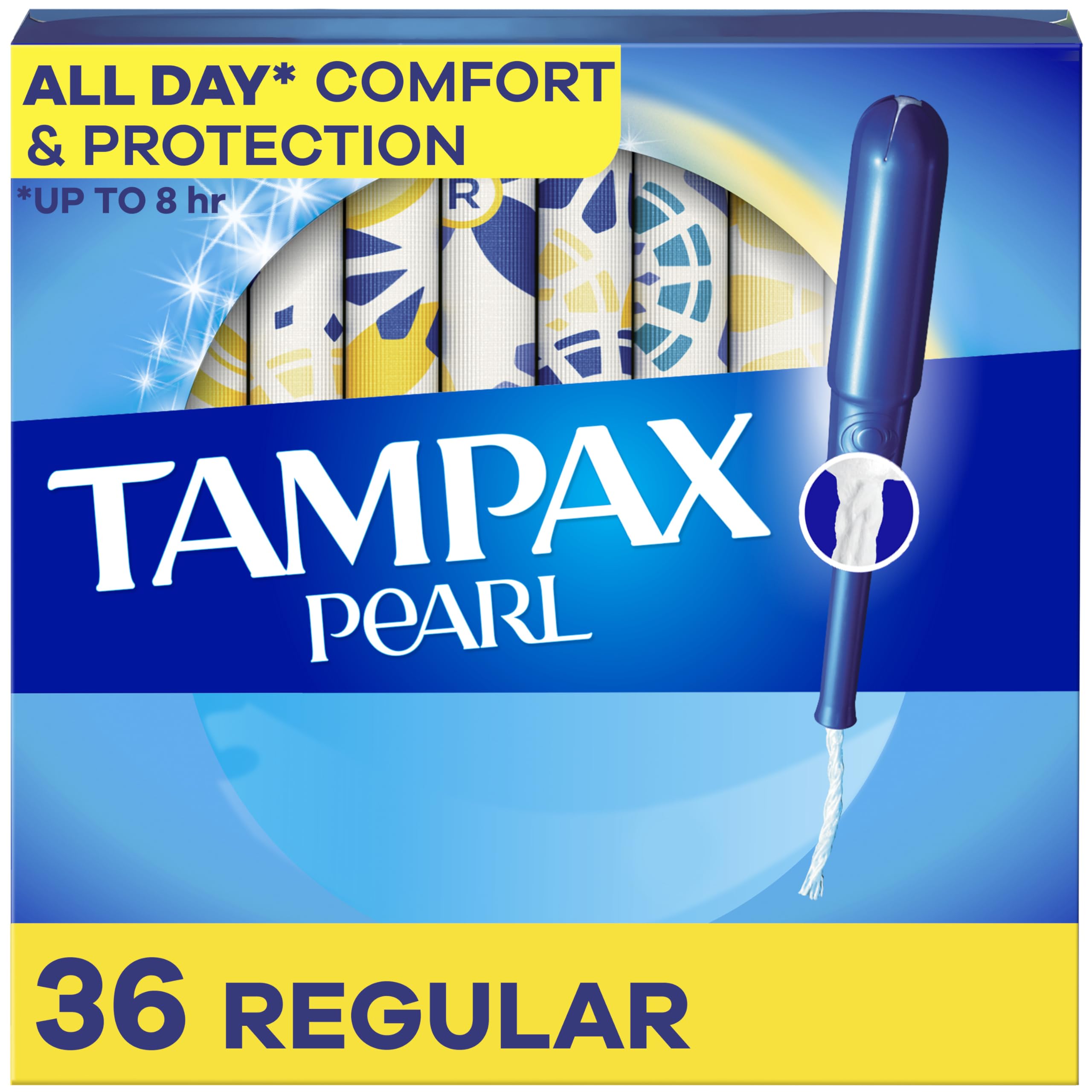 Tampax Pearl Tampons for Women, with LeakGuard Braid, Regular Absorbency, Unscented, 36 Count