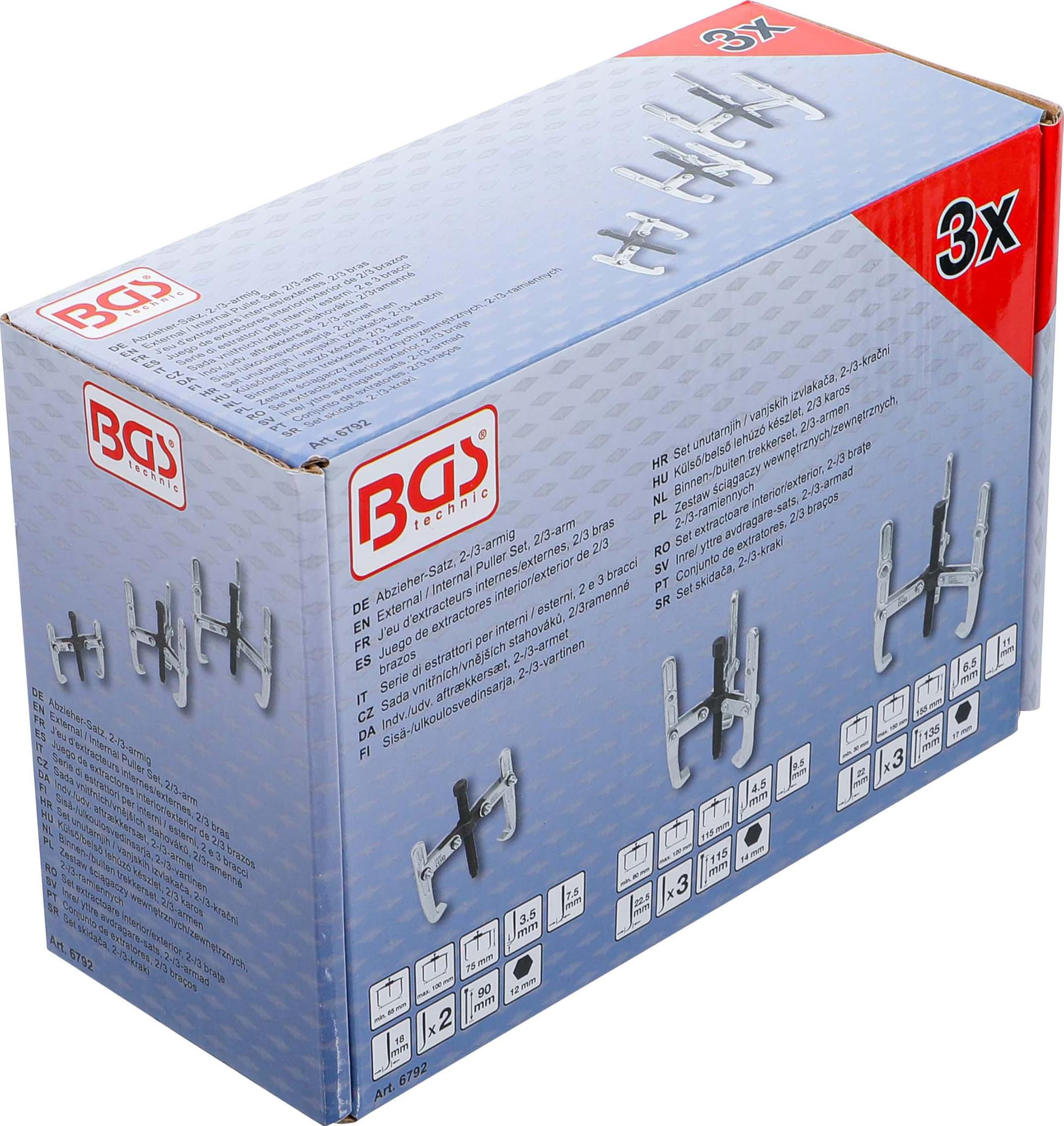 BGS 6792 | Serie di estrattori per interni / esterni, 2 e 3 bracci | 100 / 120 / 150 mm | 3 pz.