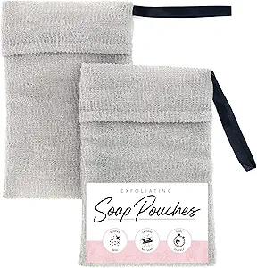 S&T INC. Exfoliating Soap Bag, Bar Soap Pouch for Shower and Bath, 7.6 Inches x 4.5 Inches, Grey, 2 Pack