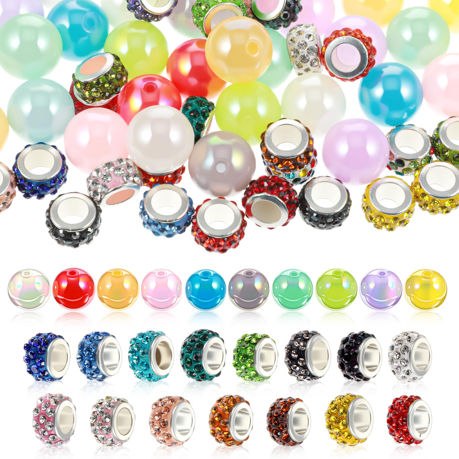 Sorcristy 100 Pcs Large Hole Beads, Pen Focal Beads Set Rhinestone Bead for Pens Acrylic Spacer Bead for DIY Beadable Pens Jewelry Making Bracelets