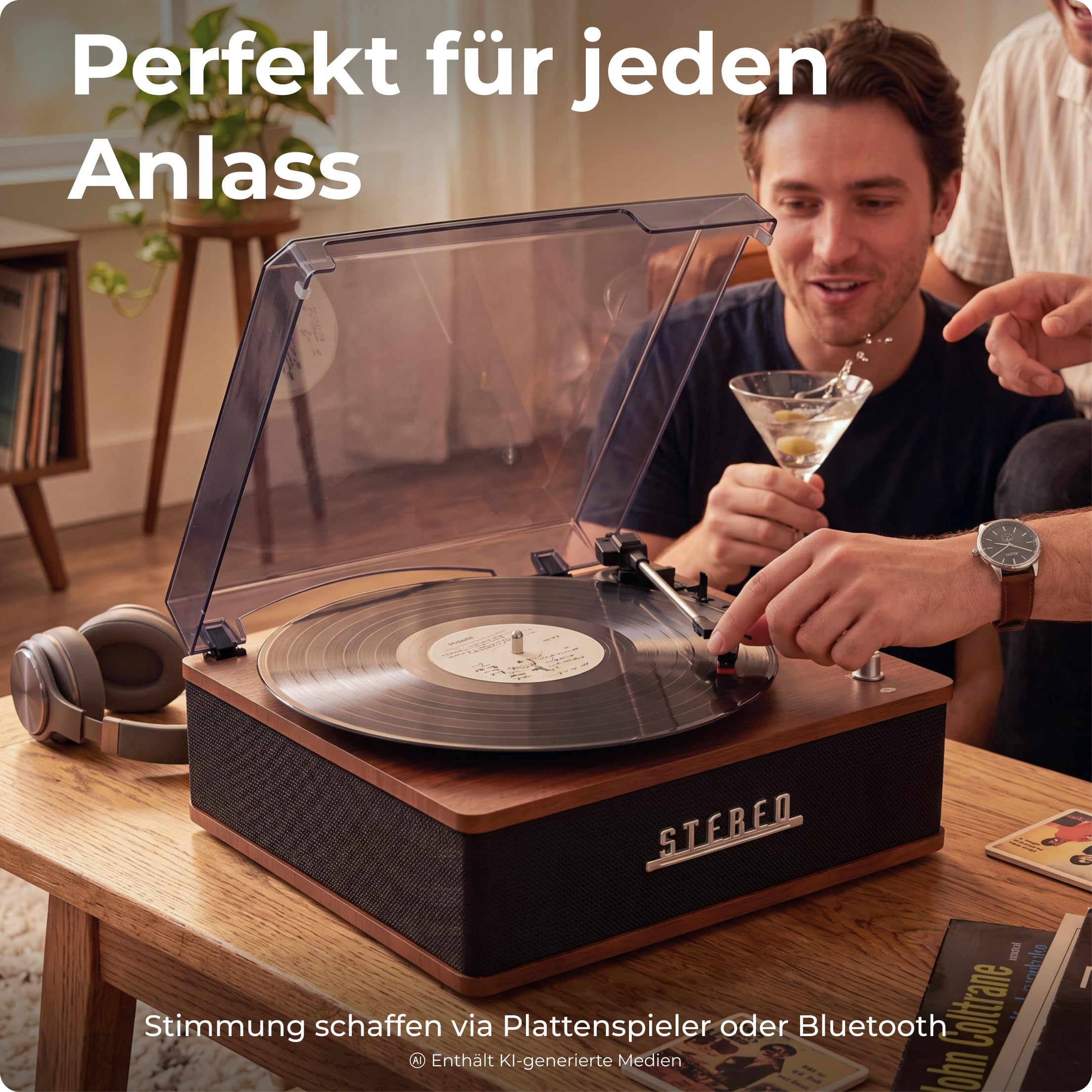 Retro Plattenspieler mit Bluetooth & eingebauten Lautsprechern – Denver VPB‑262 Multi-Speed Turntable Music System (33 ⅓ / 45 / 78 RPM) mit Line‑Out & Auto‑Stop