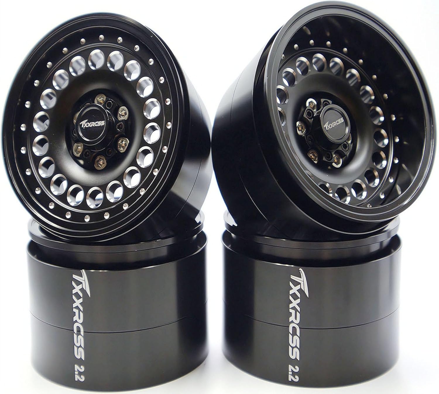 Adjustable 2 Offsets RC 2.2 Beadlock Wheels Rims Hub 1/10 Crawle Wheel Car Aluminum for Upgrades Remote Control SCX10 Capra Wraith Trx4 (4PC) (Bright Black ＆ Silver)