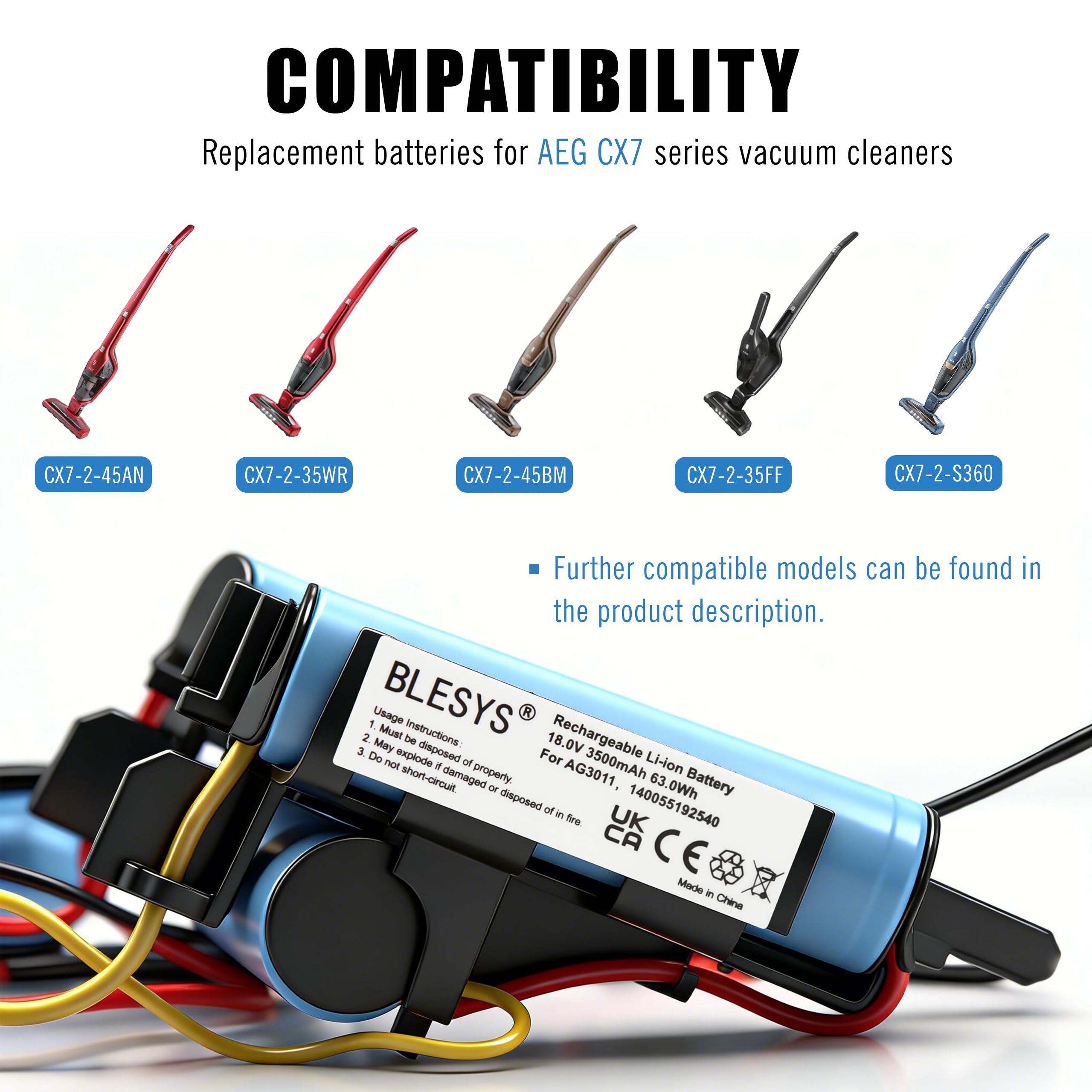 BLESYS 18 V 3500 mAh akumulator do Electrolux AEG CX7 CX7-2-45AN CX7-2-35RM CX7-35WR CX7-2-45MÖ AG18 Plus AG3011 AG3012 AG3013 AG3014G AG3015SW AG3211 1 AG322 AG12 AG3213