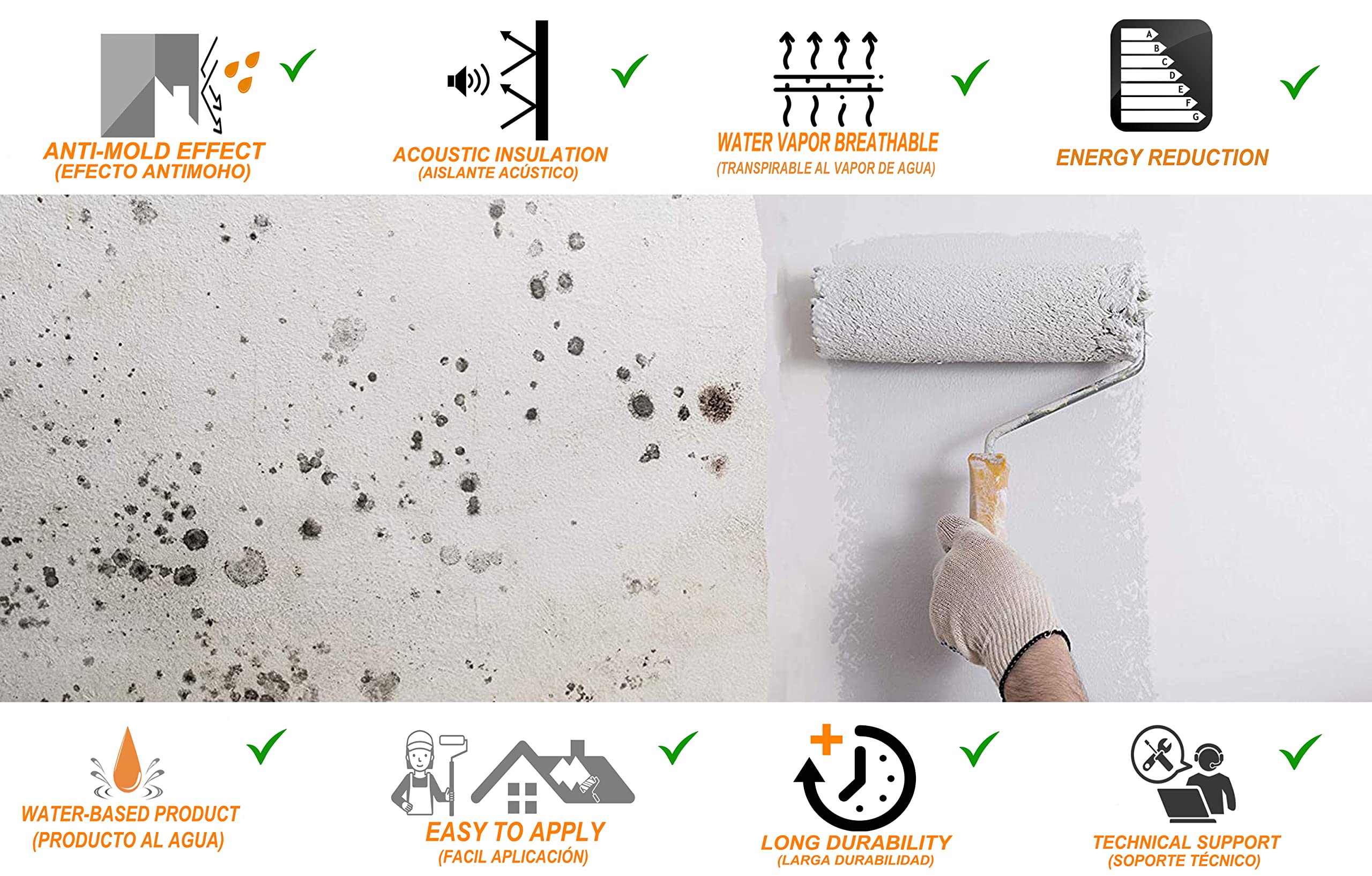 Tecno Prodist TECPINT ANTICONDENSACIÓN (14 Litros) - Pintura Anti-condensación al Agua para Interior y Exterior - Paredes y Techos -gran cubrición y blancura - Fácil Aplicación - (BLANCO)