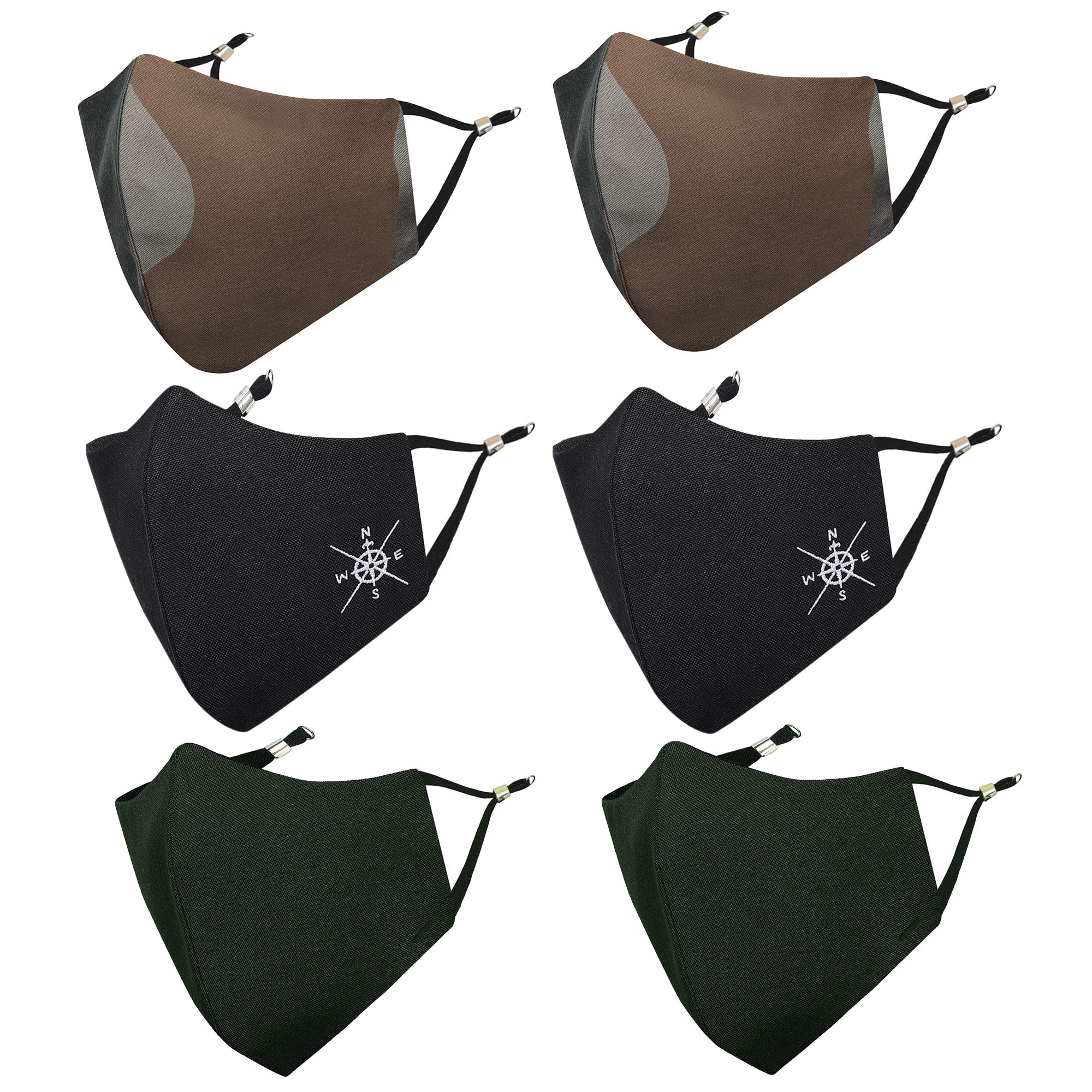 By Q-One Konark 4 Layer, Reusable, with Ear Adjusters, Anti-Bacterial (BFE>99%) Cotton Cloth Face Mask for Men, Boys (XL, Black-Green-Camouflage, Pack of 6)-image-46