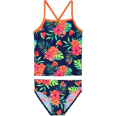 Girls Bikini Swimsuits 2-Piece Tankini Bathing Suits Rashguard Set 3-12Y