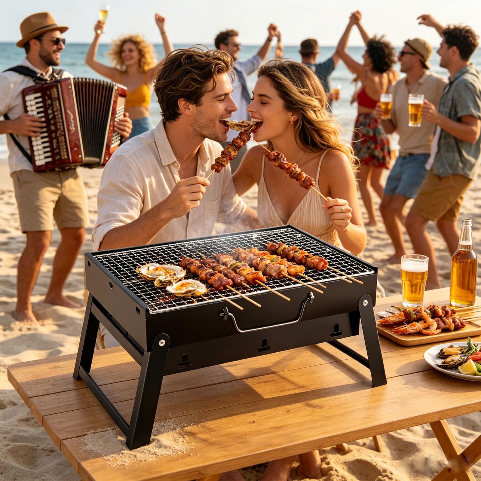 Generico Barbecue da Picnic, Mini Barbecue, BBQ Portatile Pieghevole, a Carbonella, Portatile, per Esterni, Giardino, Feste,Nero,60cm/23.6in