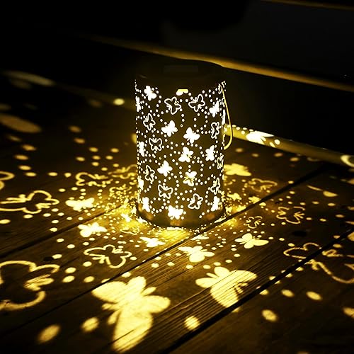 Butterfly Solar Lantern Outdoor Garden Decor Waterproof Hanging Solar Lights,Metal Outdoor Decor LED Lantern with 1000mAh Big Battery for Porch