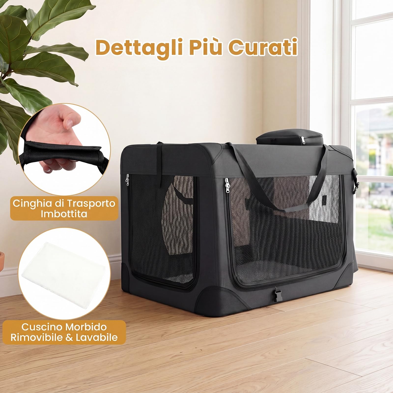 COSTWAY Trasportino per Cani e Gatti, Borsa per Cani Pieghevole e Traspirante con Morbido Cuscino, Parte Superiore Apribile, 2 Tasche Portaoggetti e 2 Manici per Animali Domestici (L,Nero)
