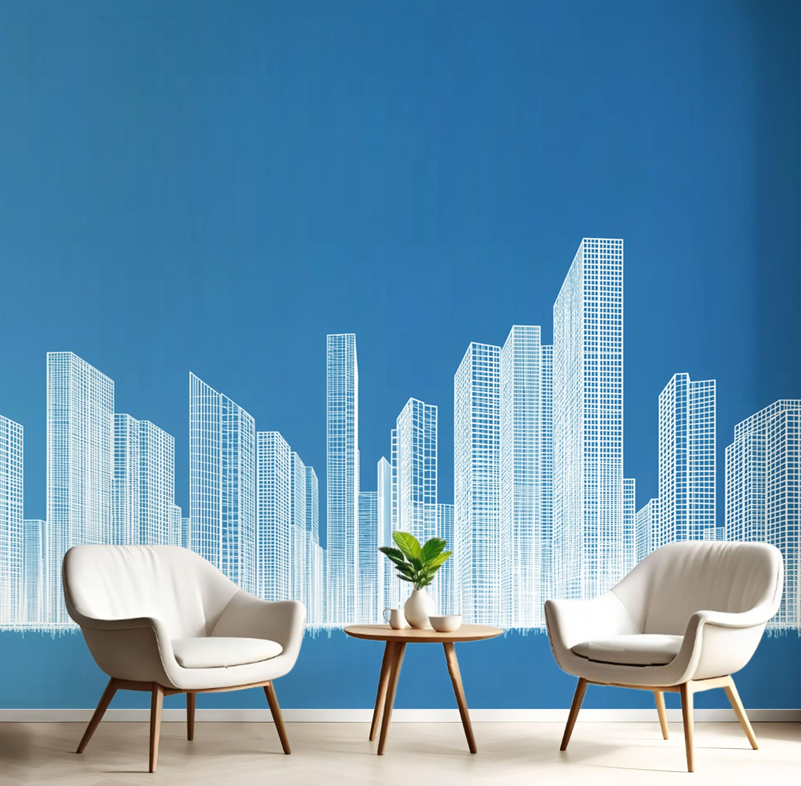 Papier peint bleu marine motif architecture moderne au design panoramique haut de gamme 300X210cm