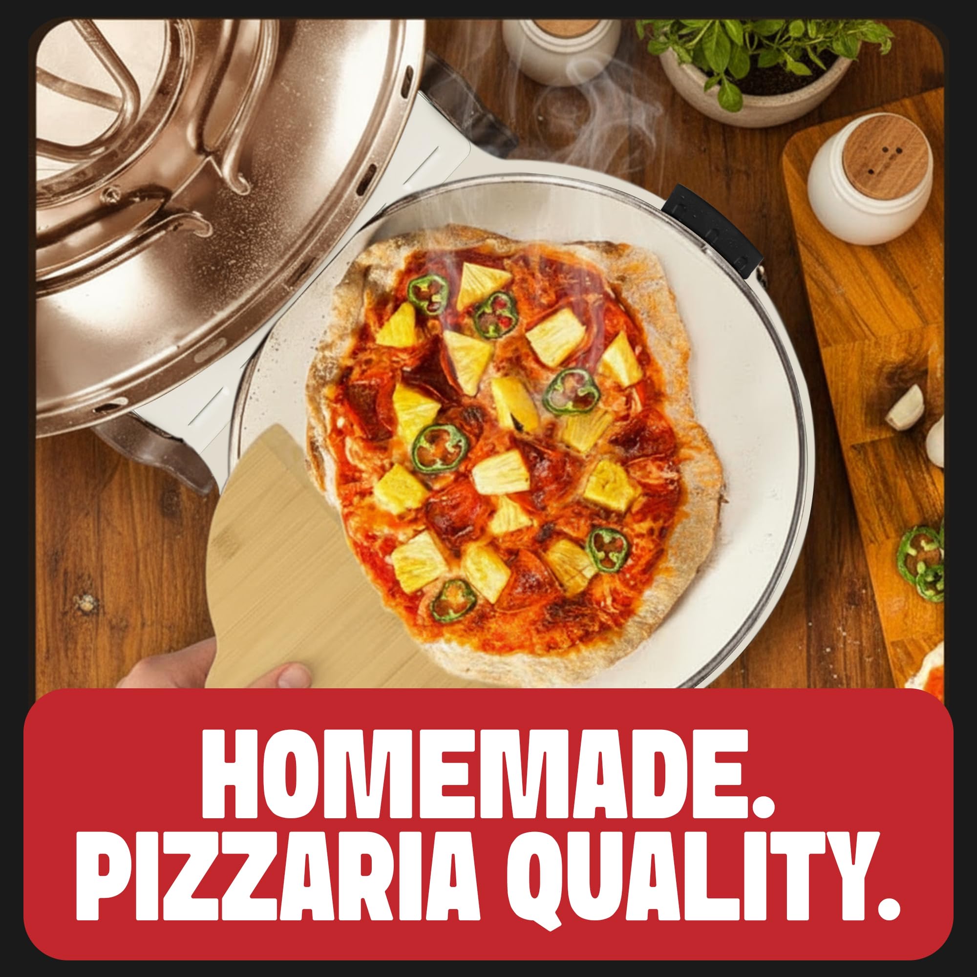 PIEZANO Crispy Crust Pizza Oven by Granitestone – 12 Inch Electric Pizza Oven Indoor Countertop Maker with Ceramic Stone Heats up to 800˚F for Delicious Stone Baked Pizzeria Style Pizza at Home - Detailed View