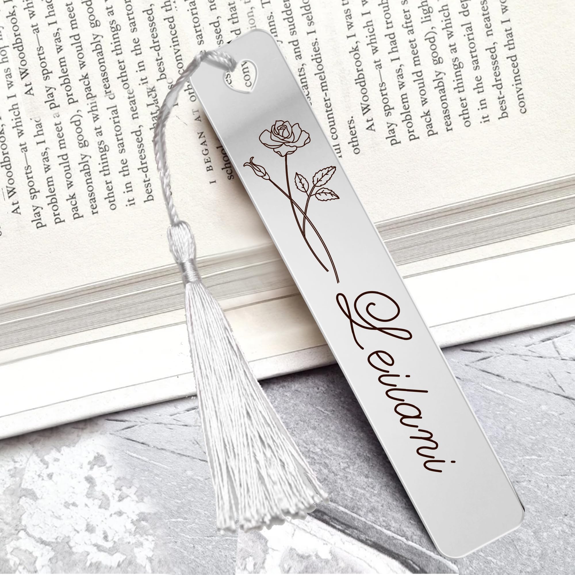 Personalised Bookmark Custom Teacher Gifts Book Mark Gifts for Christmas Mirror Acrylic Bookmarks with Tassels & Twine for Women Men for Birthday Teachers Day Christmas (Silver)