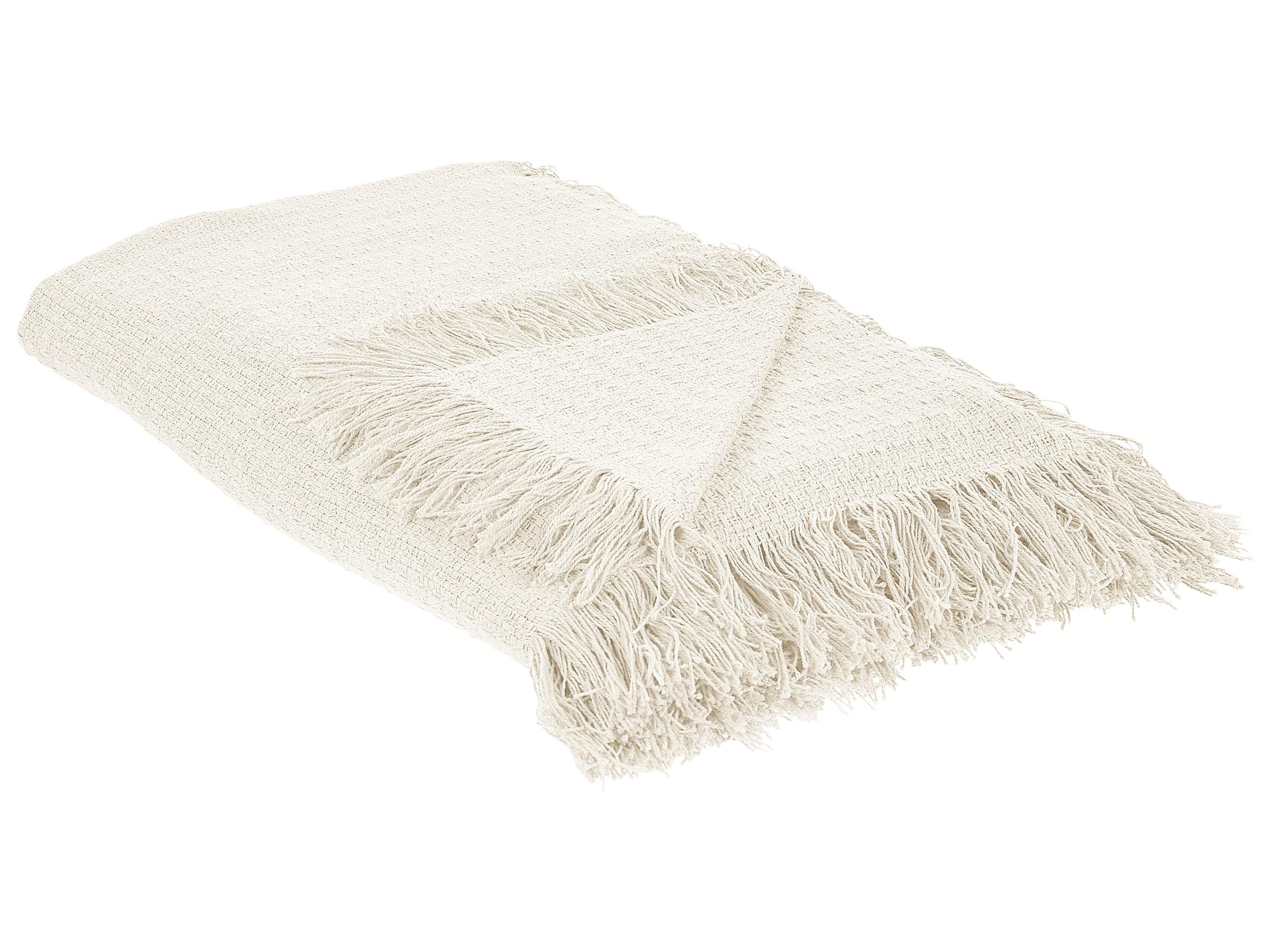 Tagesdecke Baumwolle creme weiß 220x240 cm mit Fransen modern Yerbent
