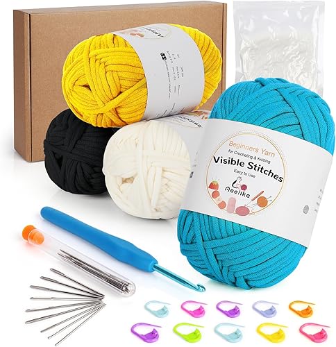 Aeelike - Hilo para principiantes para ganchillo y tejer, 350 yardas (4 x 1.76 oz), hilo suave de mezcla de algodón y nailon, fácil de usar para disponible en Yaxa Peru
