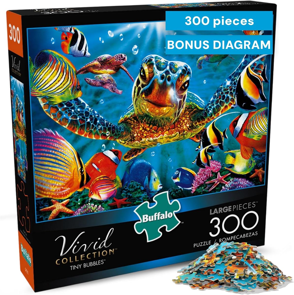 Buffalo Games - Tiny Bubbles Ocean - 300 Large Piece Puzzle for Adults | Art by Steve Sundram, Made in USA, Easy-Grip Pieces, Recycled Board, Size: 21 x 15 in, With Poster, Frameable Art, Giftable