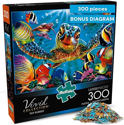 Buffalo Games - Tiny Bubbles - Rompecabezas de 300 piezas para adultos - Piezas grandes y fáciles de sostener - Escena oceánica de Steve Sundram -