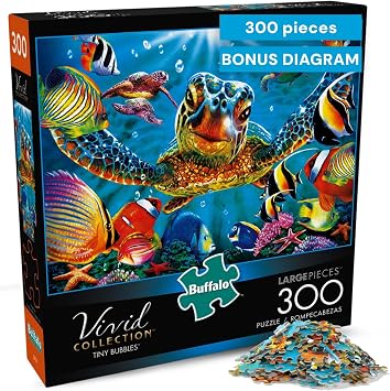 Buffalo Games - Tiny Bubbles Ocean - 300 Large Piece Puzzle for Adults | Art by Steve Sundram, Made in USA, Easy-Grip Pieces, Recycled Board, Size 21 x 15 in, With Poster, Frameable Art, Giftable