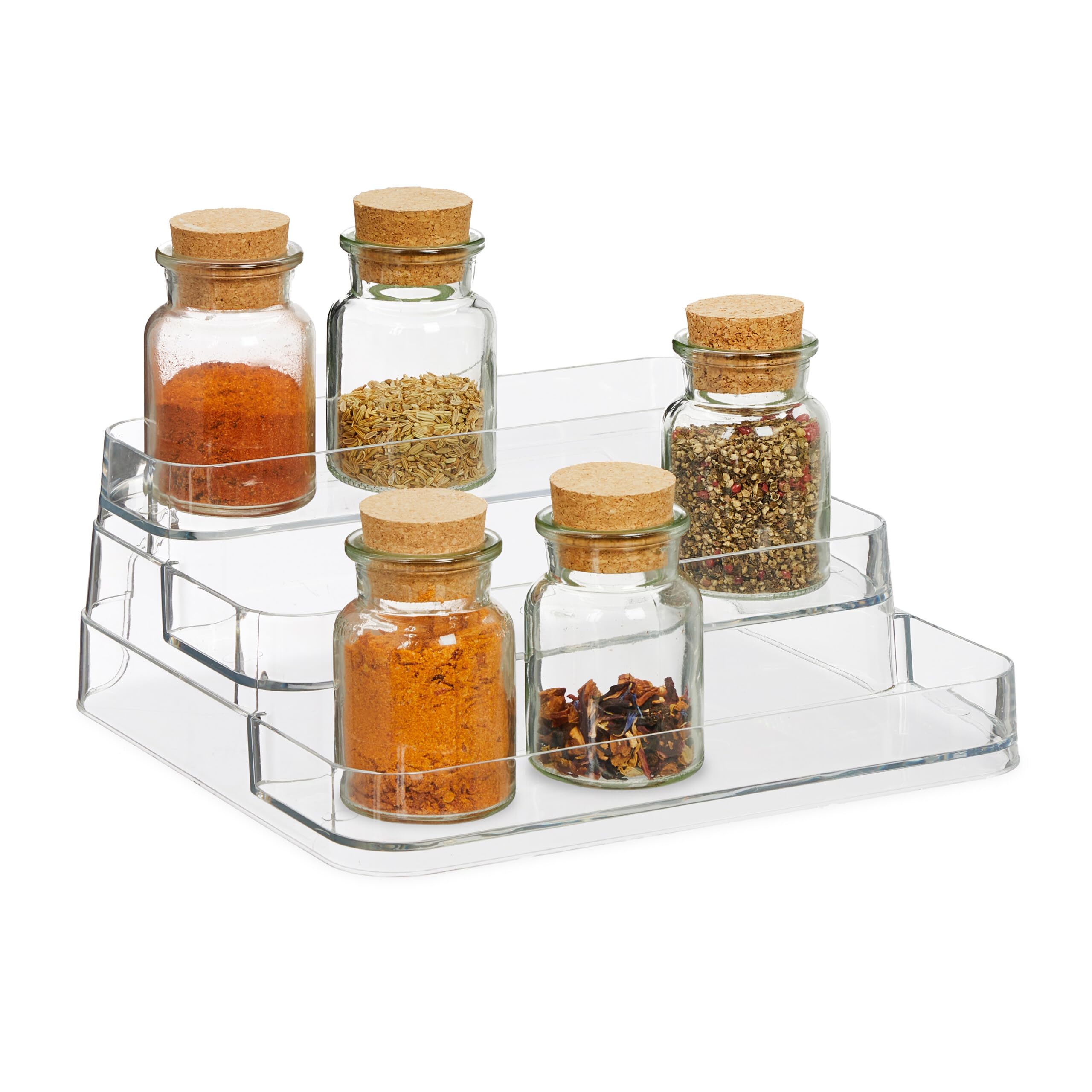 Relaxdays Transparent Spice Organiser, 3 Steps, Rack For Countertop, Storage Shelf, Hxwxd: 10.5 X 26 X 24 Cm, Plastic,