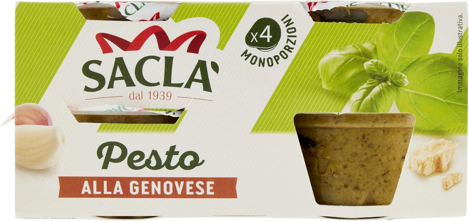 Saclà, Pesto alla Genovese 4xME, Condimento per Pasta e per Arricchire i Tuoi Piatti, con Basilico Italiano, 4 Monoporzioni da 45g, 180g, Confezione da 6 pezzi - Immagine 1