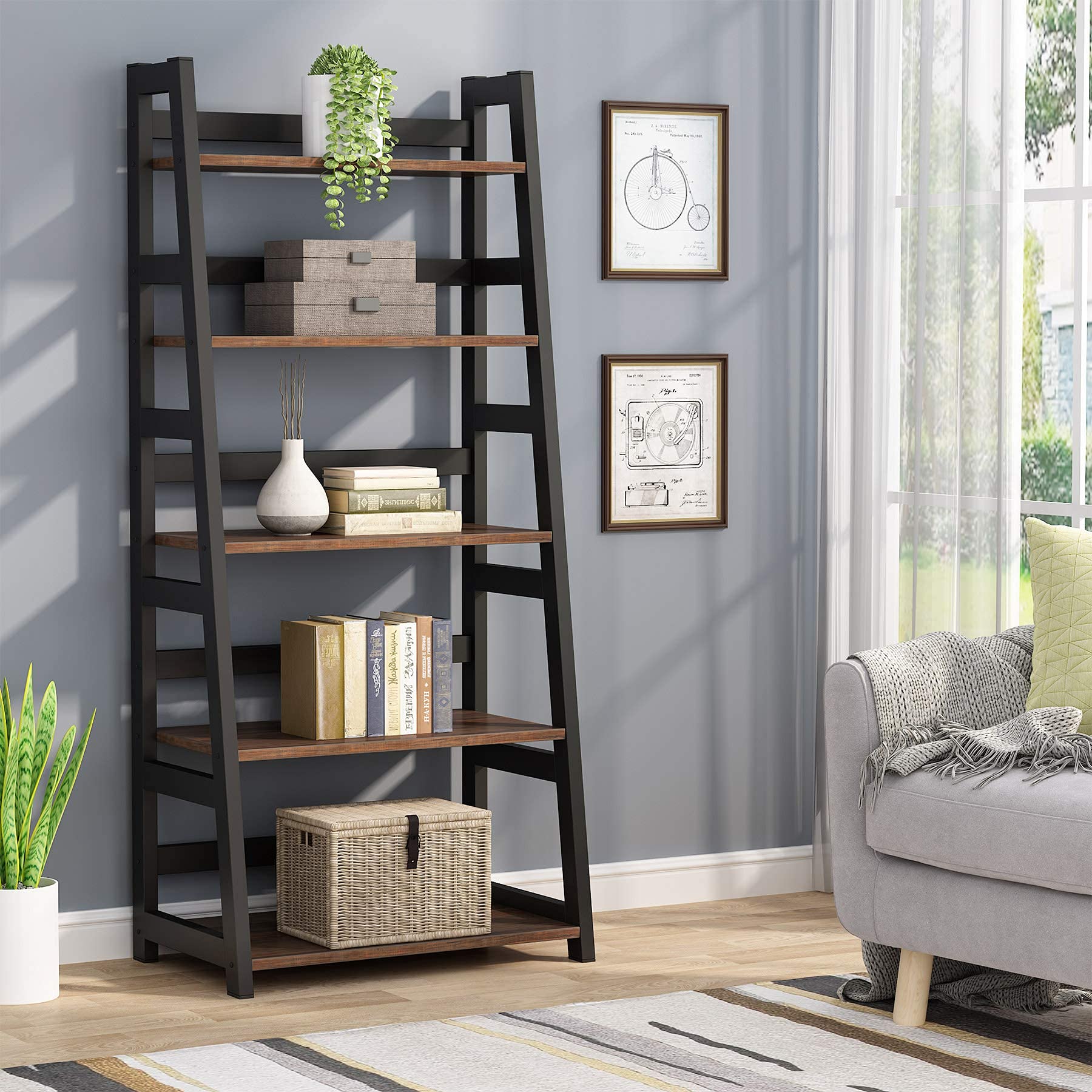 Buy TRIBESIGNS WAY TO ORIGIN Ladder Bookshelf Bookcase, Industrial 5