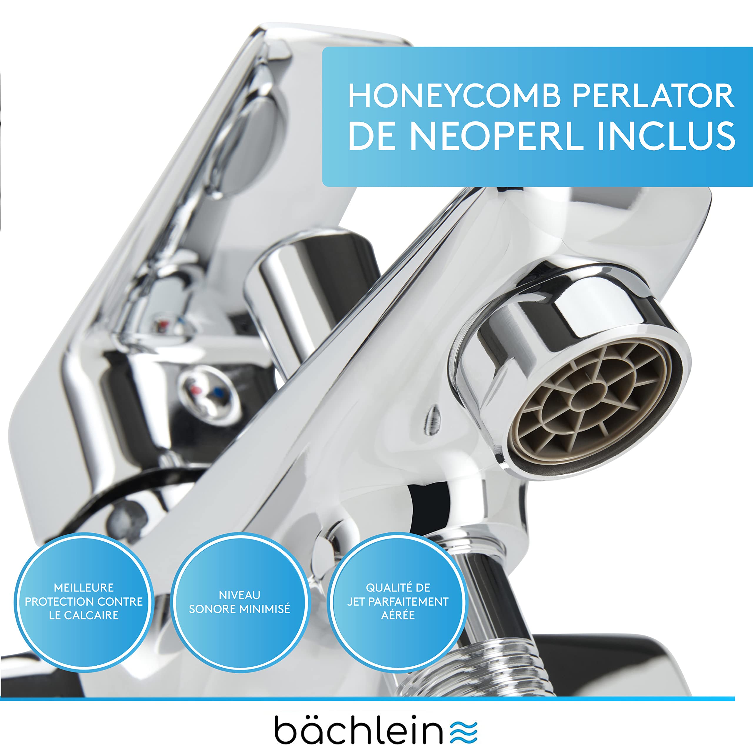 Bächlein Mitigeur Universel de Baignoire Chromé - Set Complet de Mitigeur de Baignoire avec Tous les Accessoires, Mitigeur Monocommande pour Baignoire, Mitigeur de Bain, Mitigeur de Baignoire Apparent