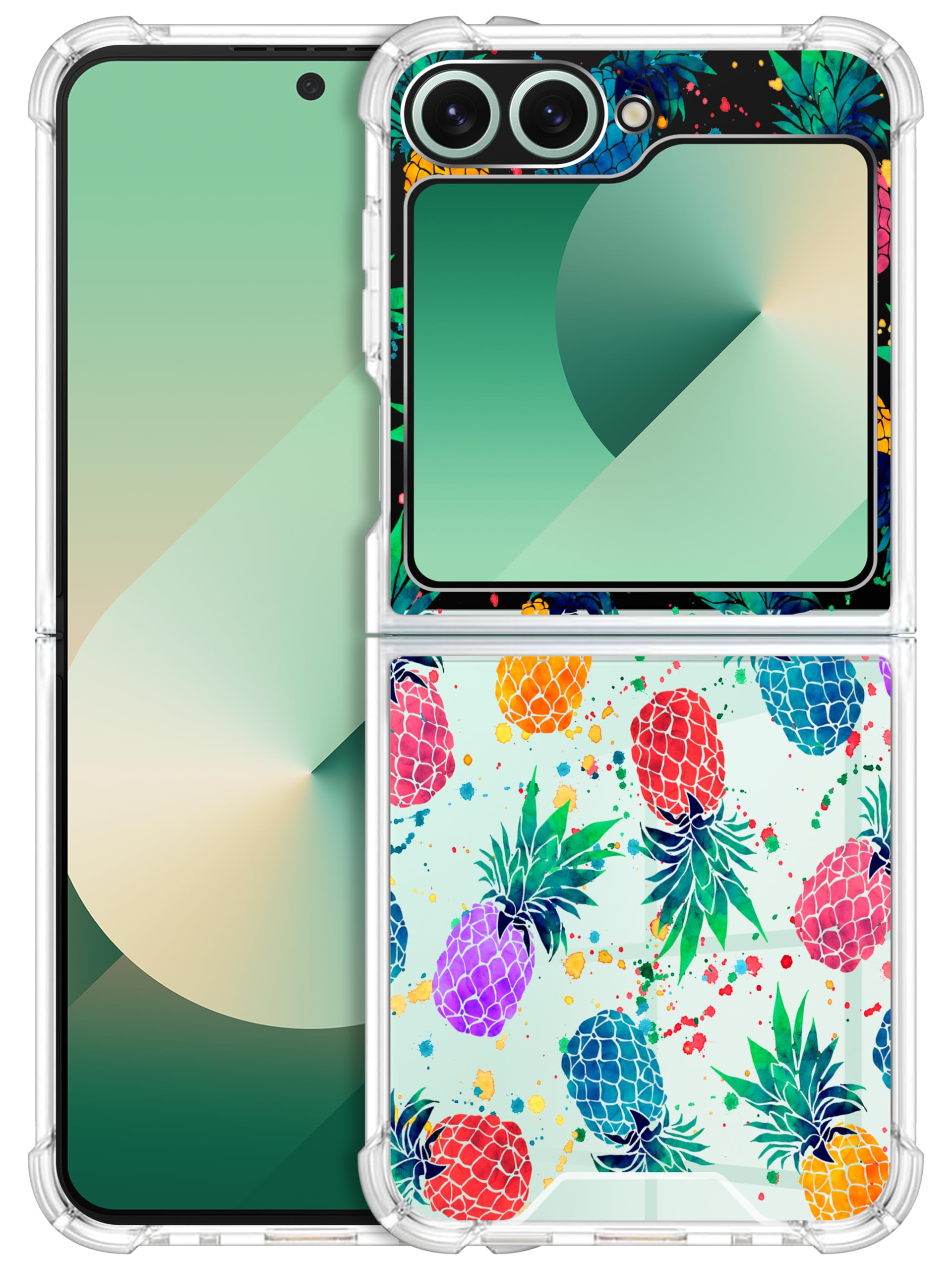 for Samsung Galaxy Z Flip 5, Z Flip 5 Clear Case - Pineapple Watercolored design printed Durable Clear ShockProof Protective Back Case/Cover for Samsung Z Flip 5