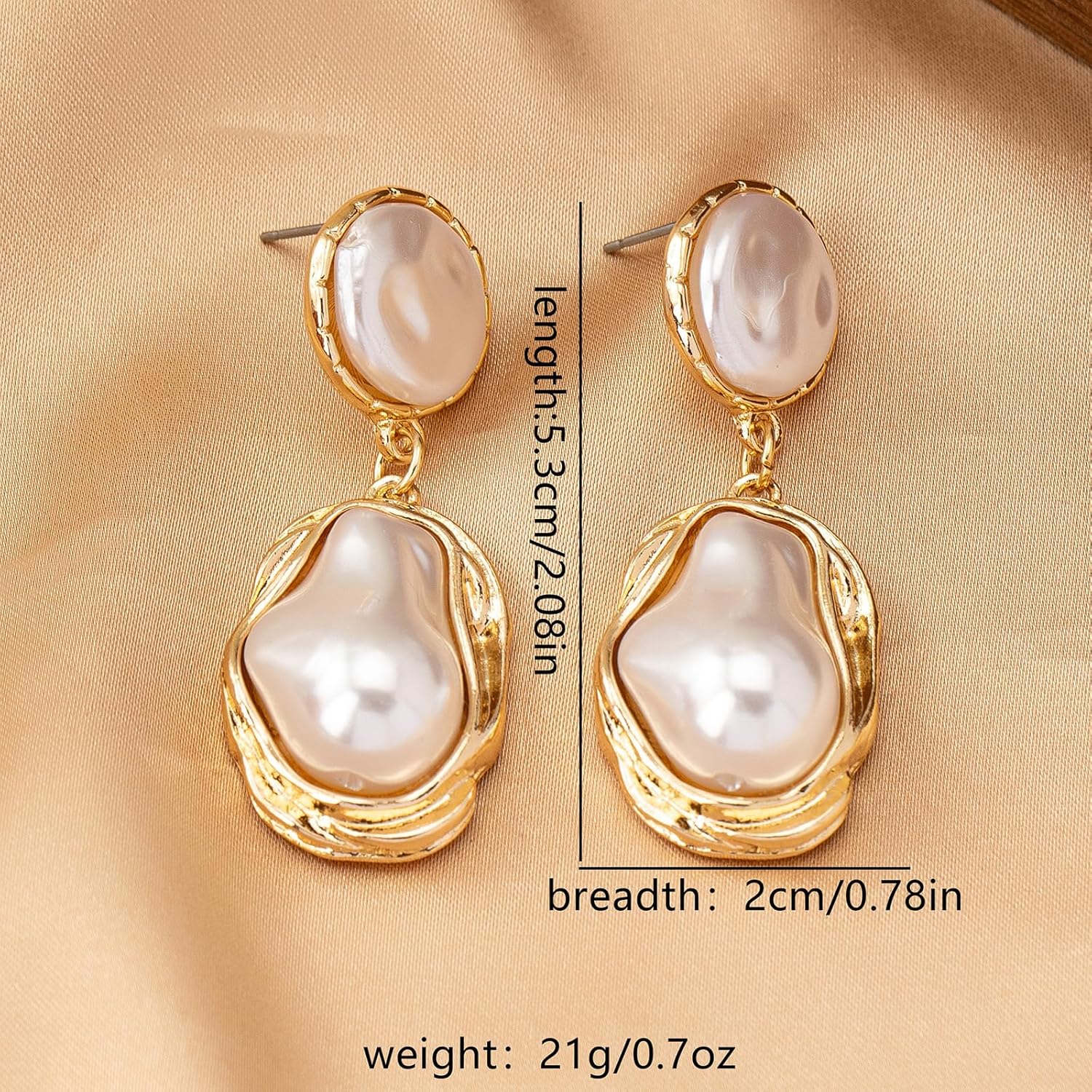 Baroque Pearl Statement Drop Earrings For Women Double Dangle Irregular Bezel Gold Tone Lightweight Elegant Bridal Party Fashion Jewelry - Image 3
