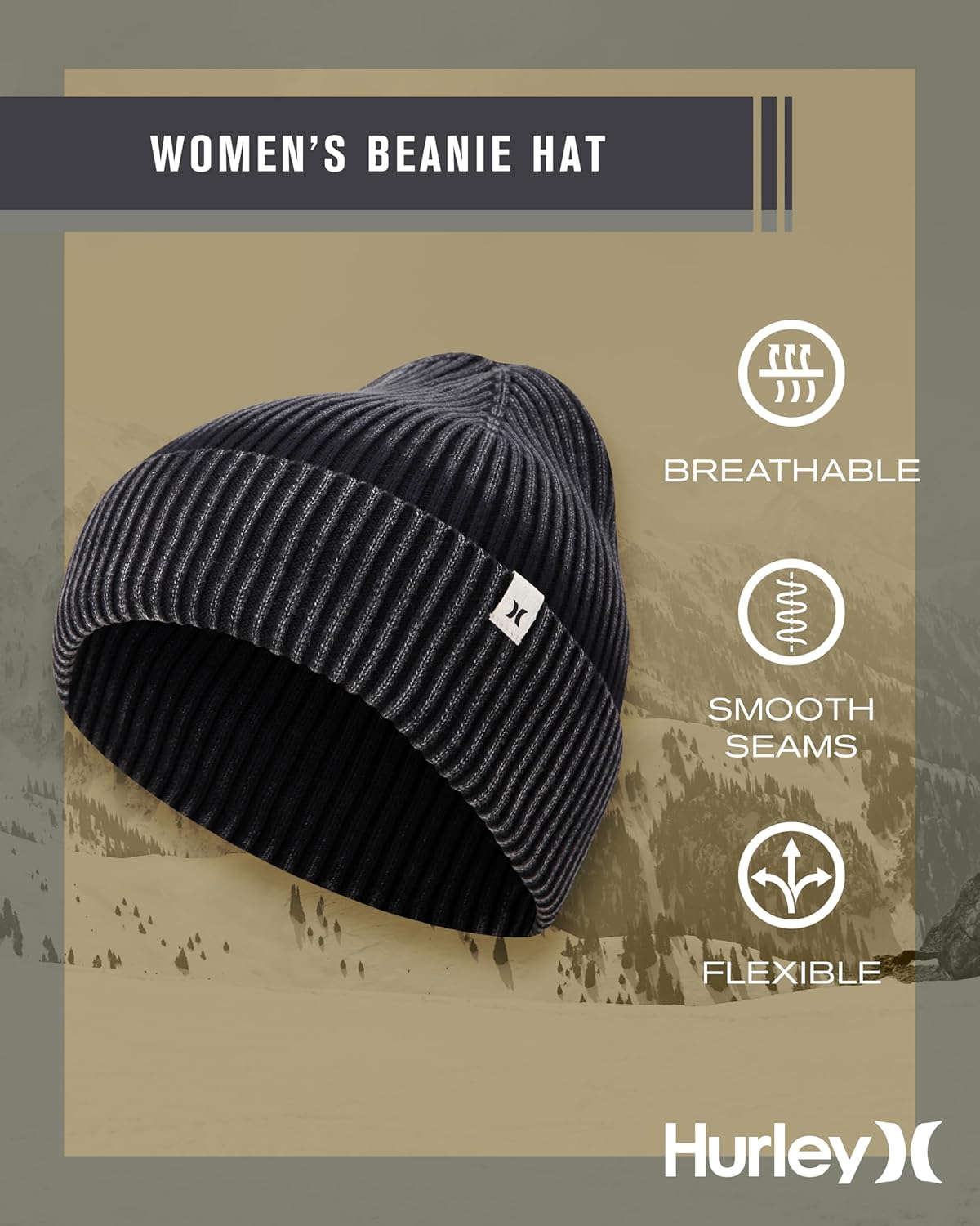 Hurley Womens Beanie Hats for Women - 100% Cotton Beanies Fixed Cuff Soft Lightweight Ribbed Knit Medium Fit Beanie for Women - Image 2