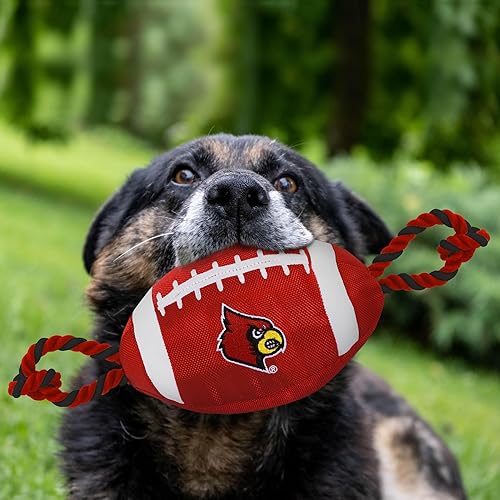 Miniatura 4 de Pets First NCAA Louisville Cardinals - Juguete de fútbol para perro, materiales de nailon de alta calidad, cuerdas de tracción fuertes, chirriador