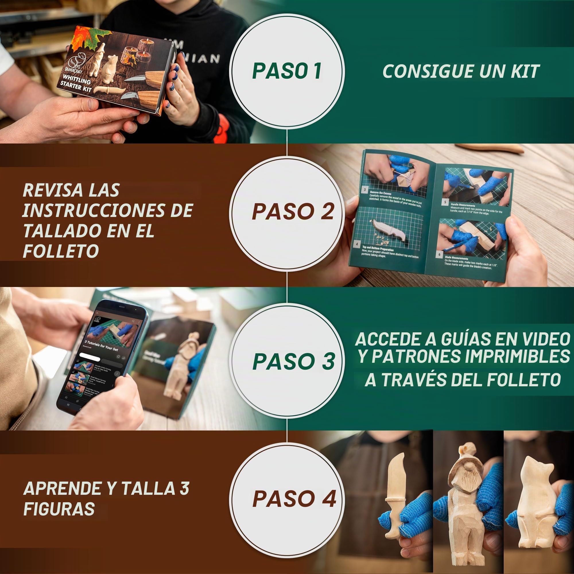 BeaverCraft Juego de Tallado en Madera para Niños y Principiantes S16 – Cuchillos para Tallar, Cuchillo Sloyd, Cuchillo de Detalle, Bloques de Tilo – Kit de Herramientas para Tallar Madera
