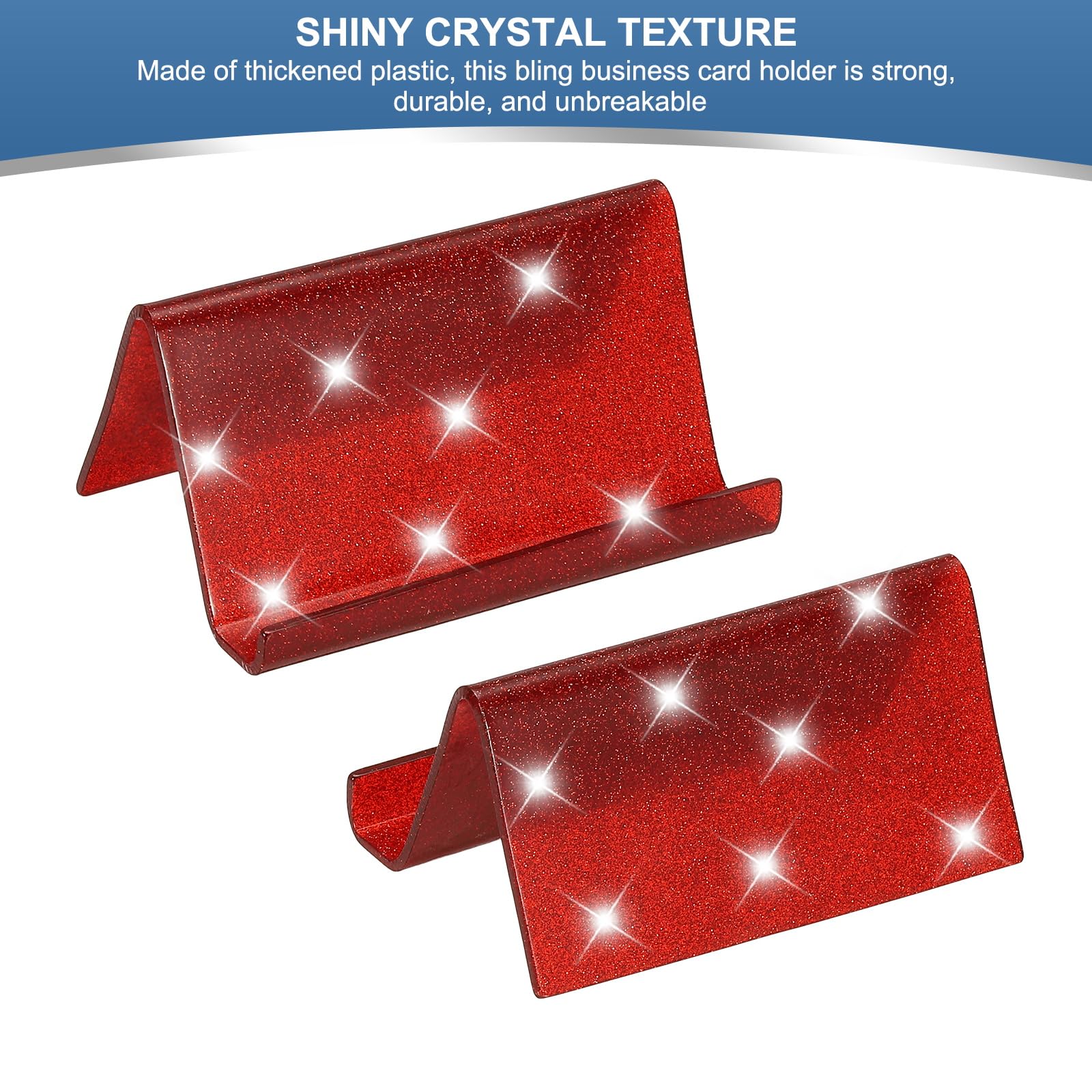 PATIKIL Business Card Holder for Desk Acrylic Business Card Holders Shine Card Stand Organizer Cards Display for Office Exhibition Red - Image 3