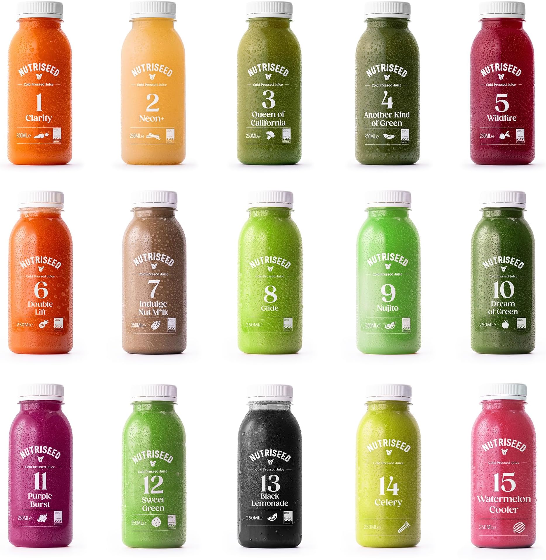 Nutriseed 3 Day Juice Cleanse (15 x 250ml) - Weight Management & Detox Cleanse Cold Pressed, Healthy Juice Diet, No Added Sugar or Preservatives, Vegan-Friendly, Dairy & Gluten-Free
