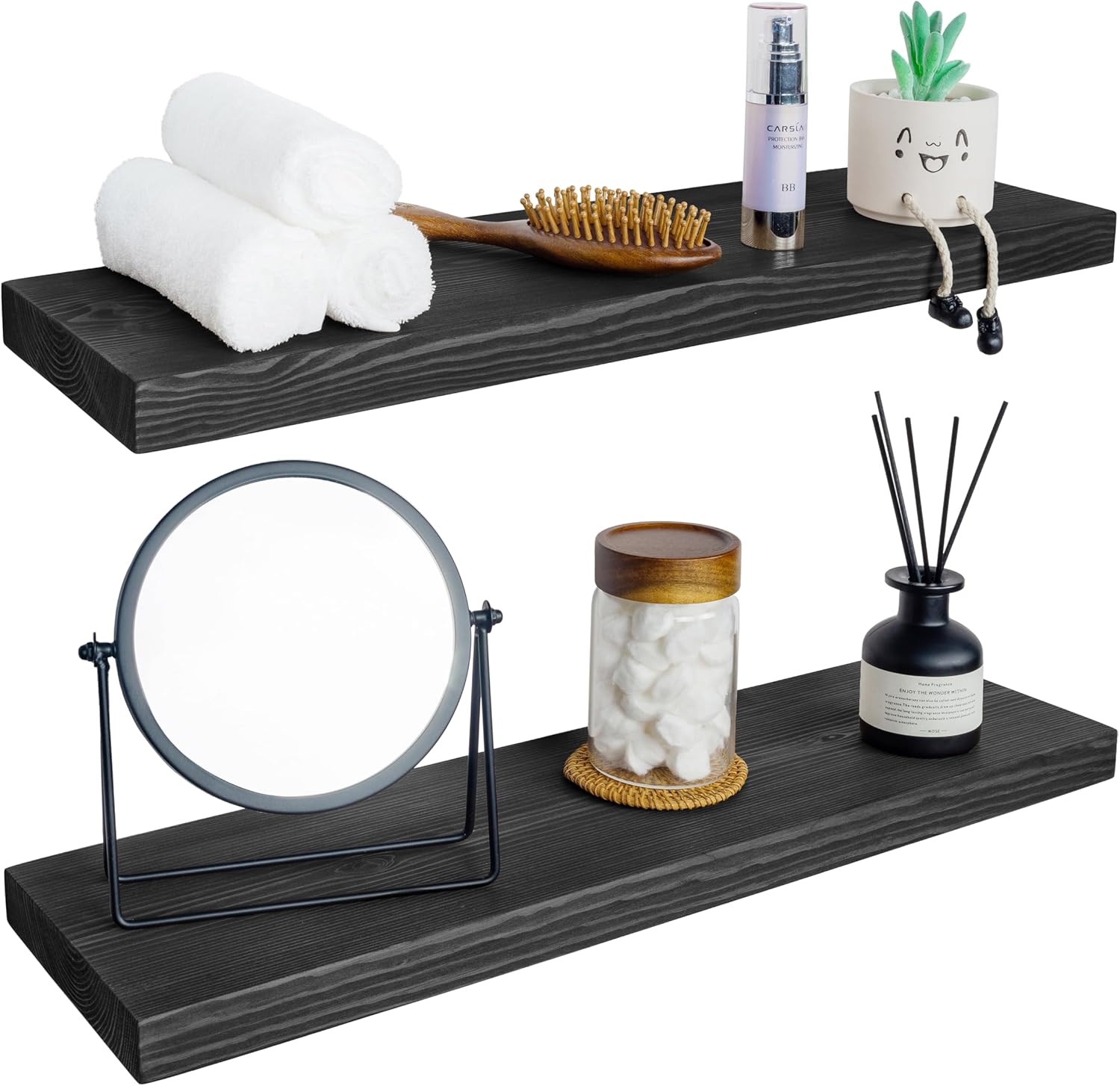 BGMG Wood Floating Shelves for Wall 30 inch Set of 2,Black Floating Shelves,Solid Wood Wall Mount Shelves for Bathroom Living Room Bedroom Kitchen Farmhouse -30x 6.7 x1.25 inch Black 30 inch