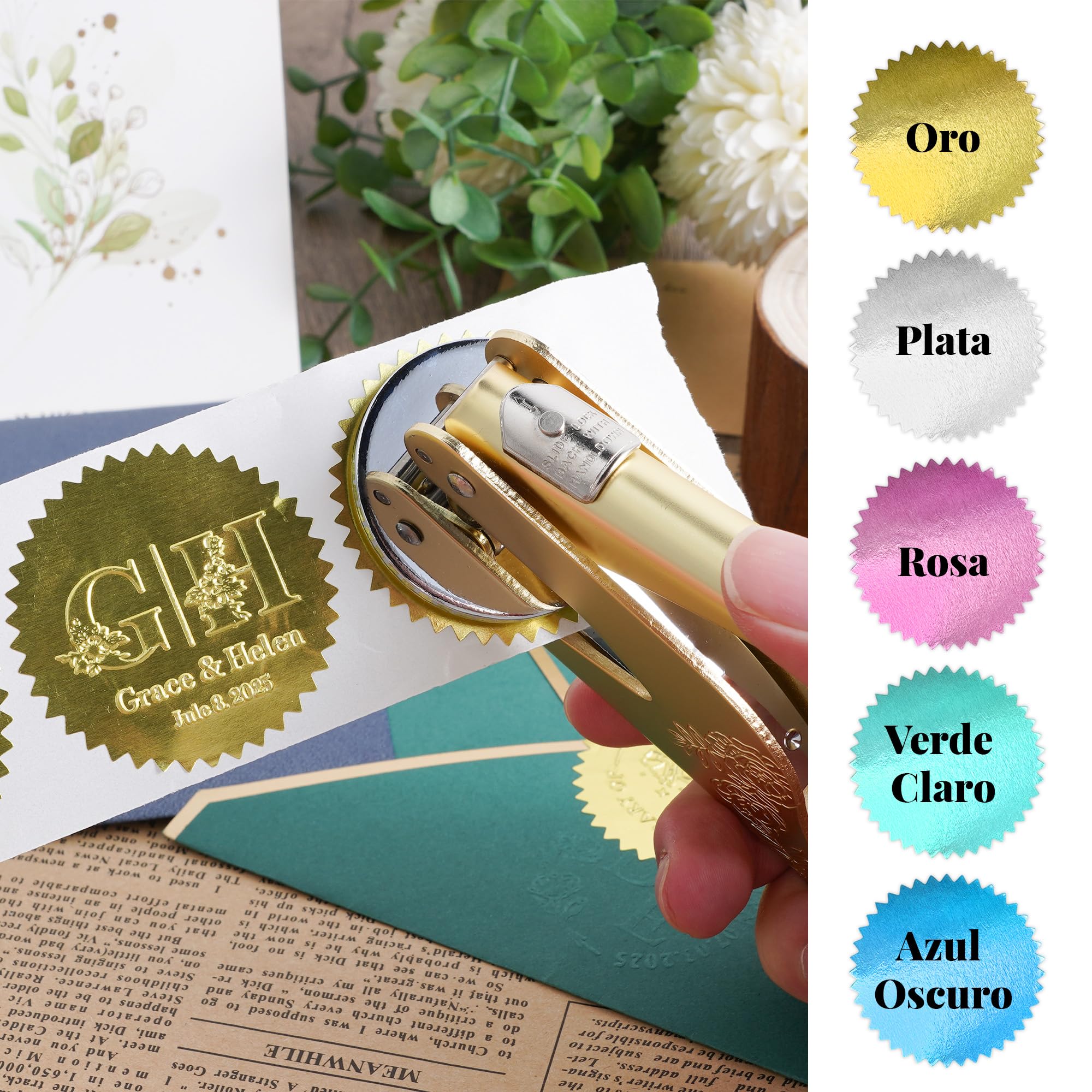 Easycosy Regalos Dia del Padre, Sello Libros Relieve Personalizado, Boda Embosador de Libros Ex Libris, Sello en Relieve Personalizado con Nombre, Embosser para Libro