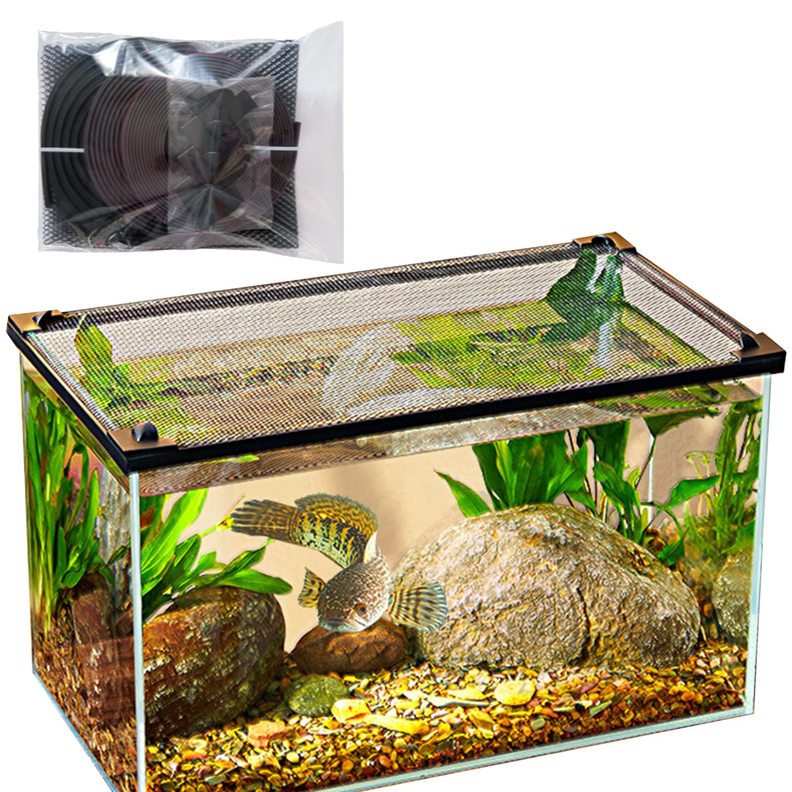 STSTS DIY fish tank lid protective net Fish Tank Cover Mesh Aquarium Lid Fish Tank Anti-Jumping Net for Office Fish Tanks, 60cm Long,Width:40cm(Width:40cm)