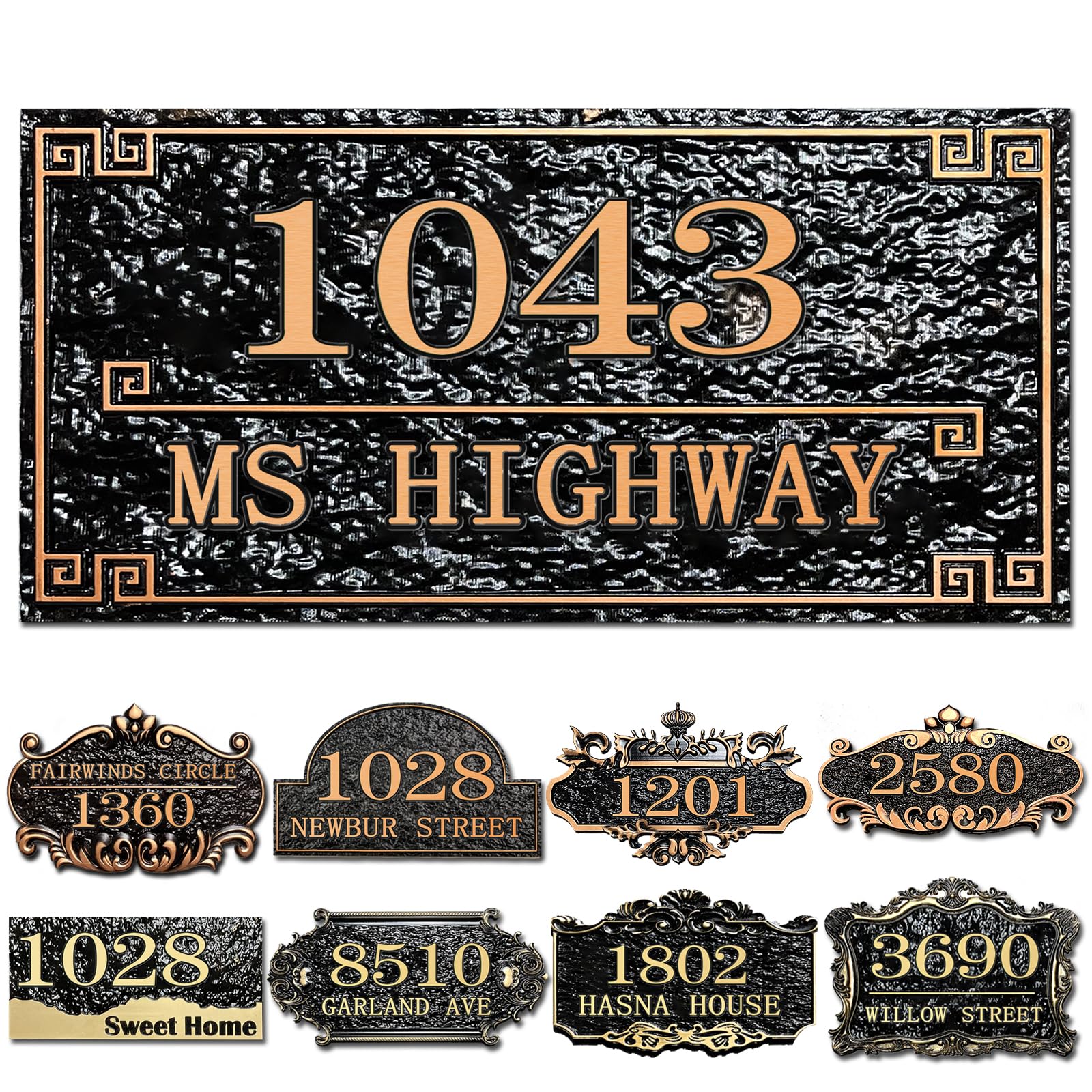 Personalized House Address Plaque Custom House Number Sign 12 Inch Acrylic Street Name Plate Customized Antique Brass or Copper Vintage for Home Room Door Wall Outdoor Mailbox