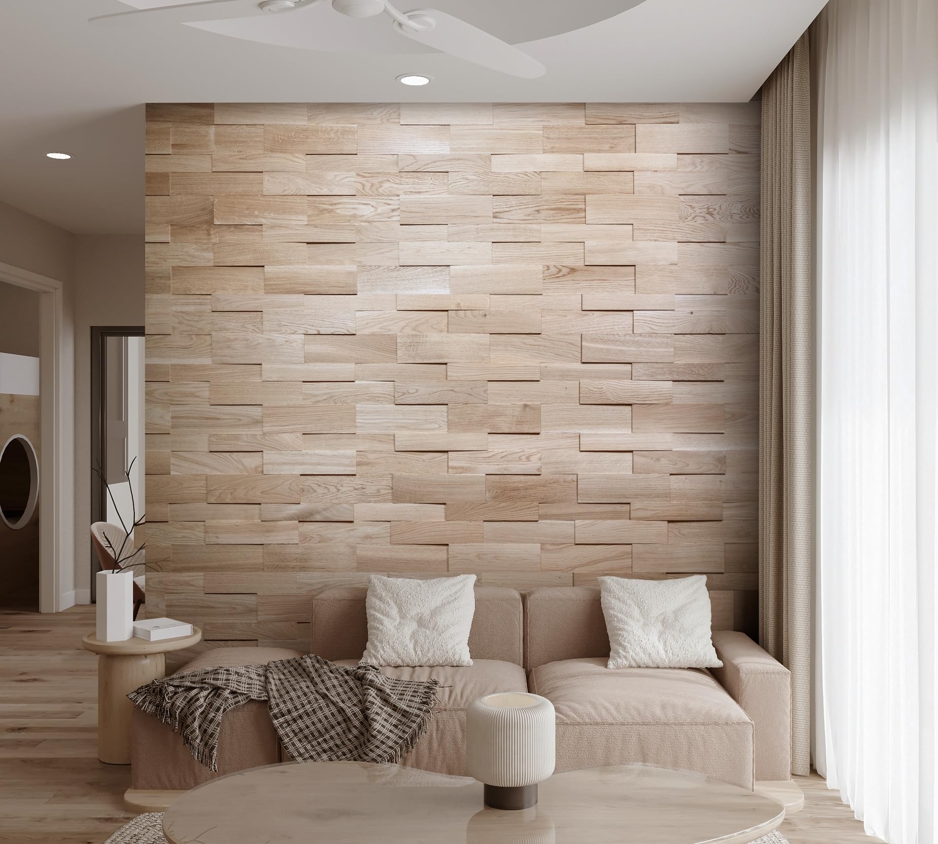 OZO Mini 3D Oak Textured Oak Wall Panel, Wood Cladding, Wooden Wall Design, OZO Mini (1m²)