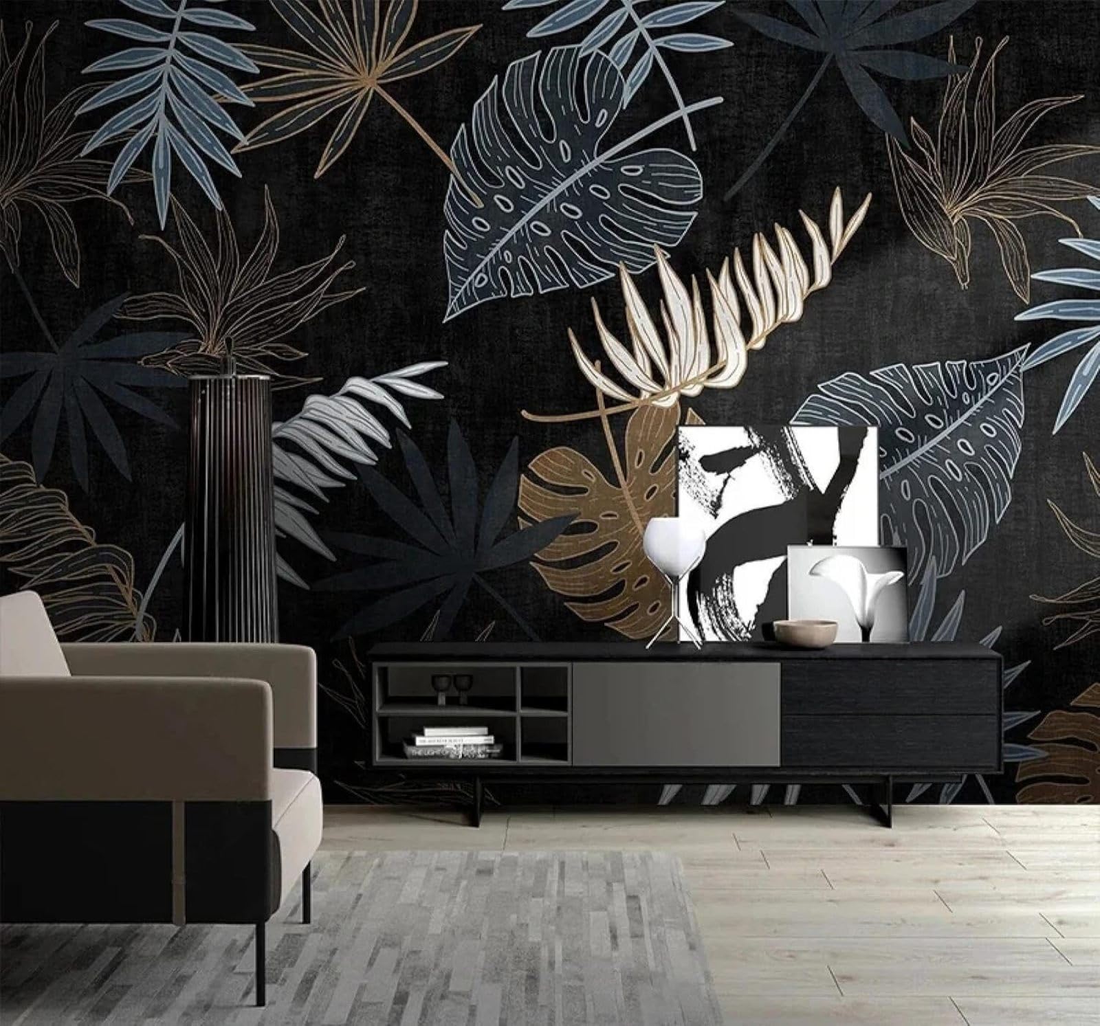 XLMING Vintage Minimalist Three Dimensional Plants Leaves 3D Wallpaper Luxury Home Dining Decor Paste Sofa Living Room The Wall for Bedroom Mural-200cm×140cm