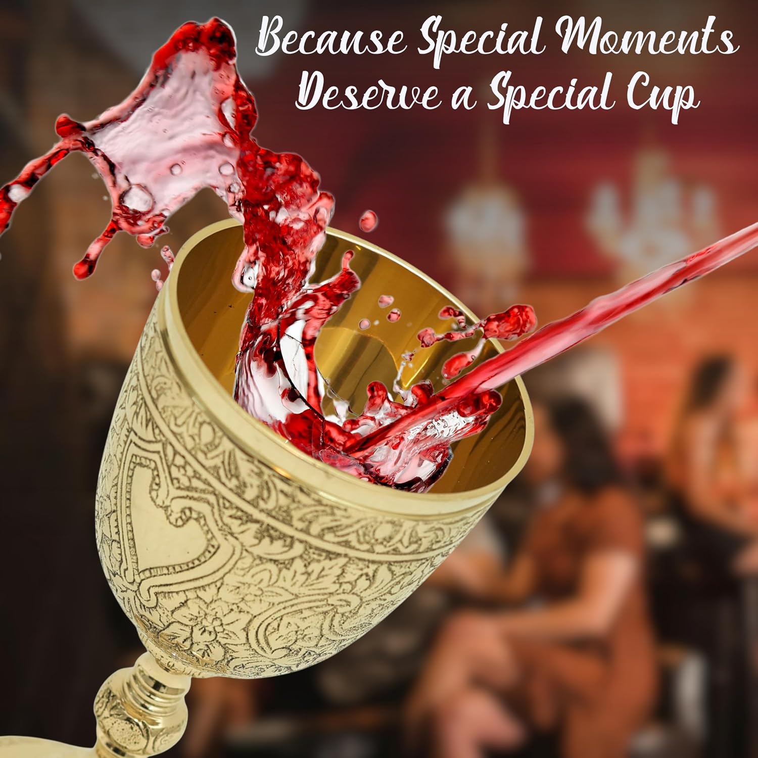 Handcrafted Brass Goblet Royal Wine Glass – Vintage Engraved Chalice, Decorative Drinking Cup for Home Bar, Wine, Whiskey & Royal Table Décor (Pack of 1) 7 oz / 210 ml