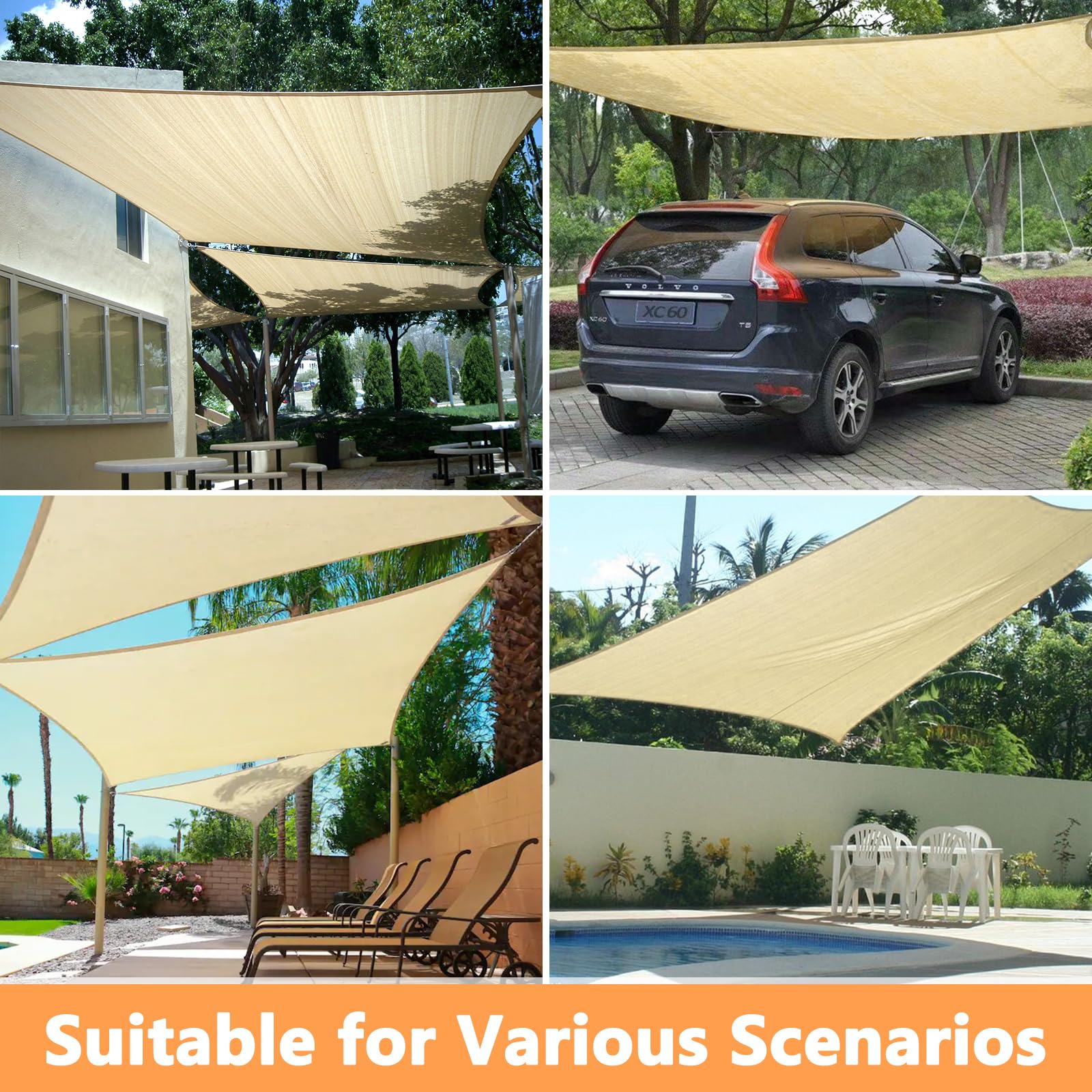 Vela Ombreggiante Impermeabile 2x3M Protezione UV 95% per Terrazza Giardino