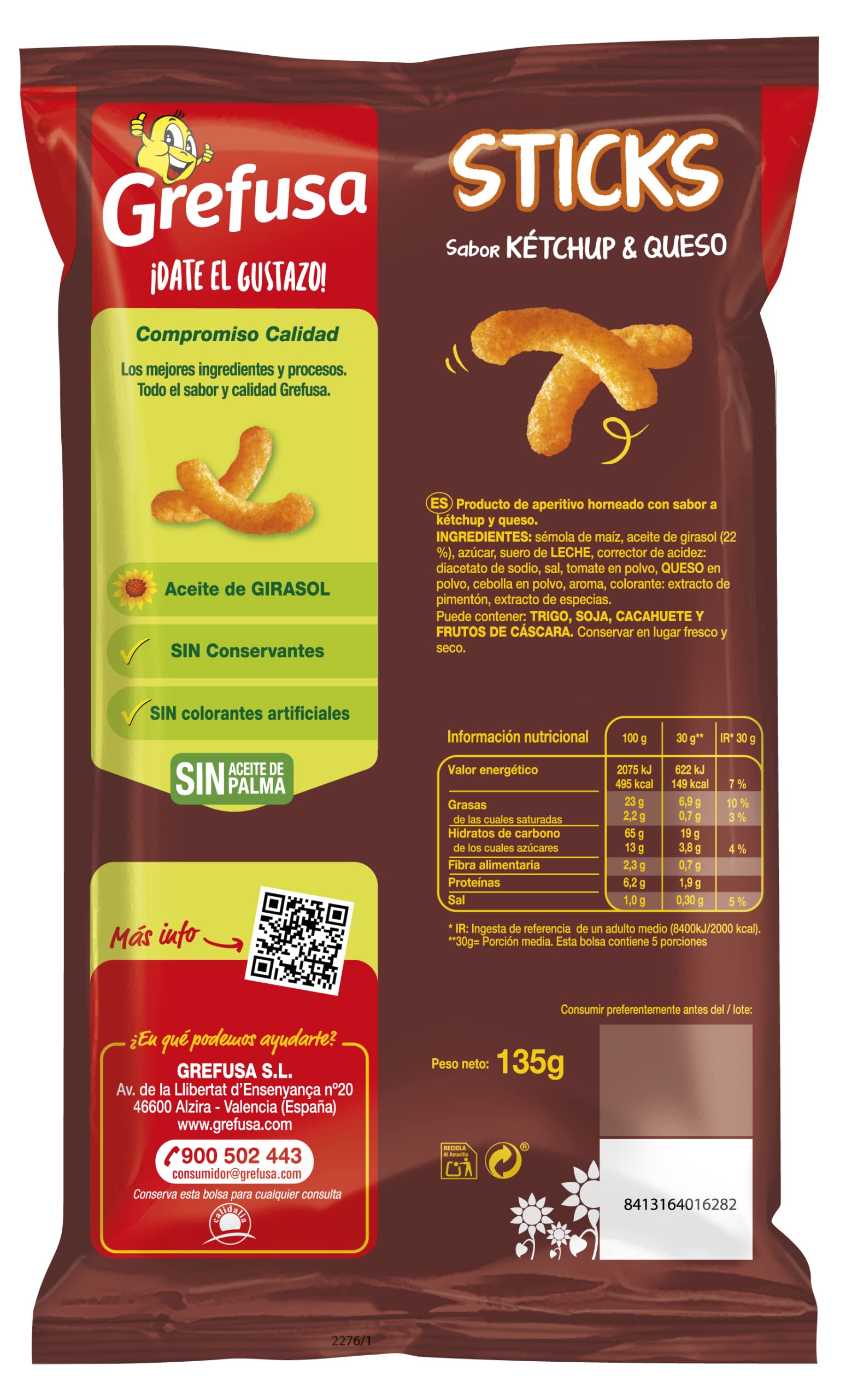 Grefusa Sticks Sabor Ketchup y Queso, 135g