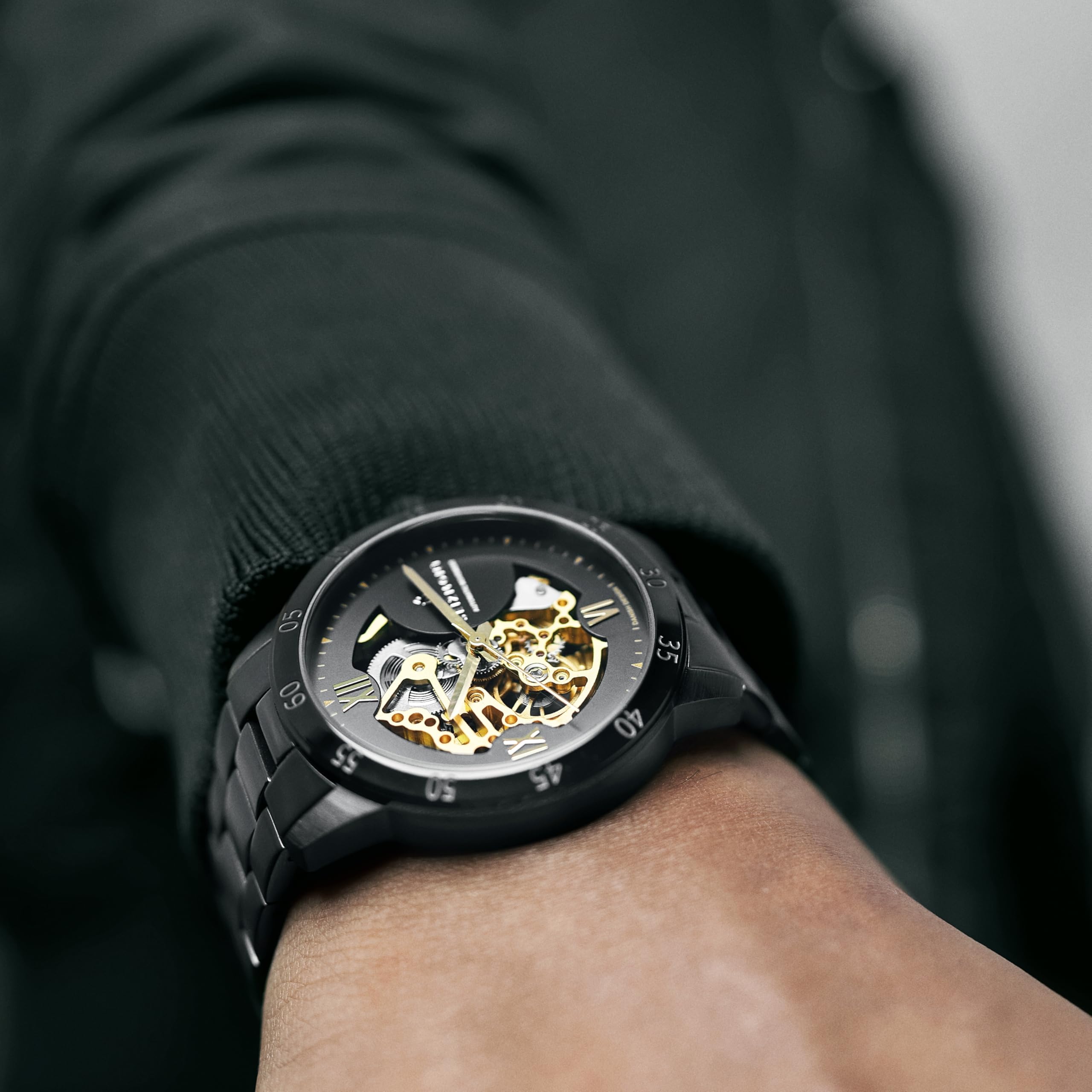 Herrenuhr – Herren Armbanduhr Automatik – Gunmetal-graue Skelettuhr – 316L Edelstahl & Saphirglas
