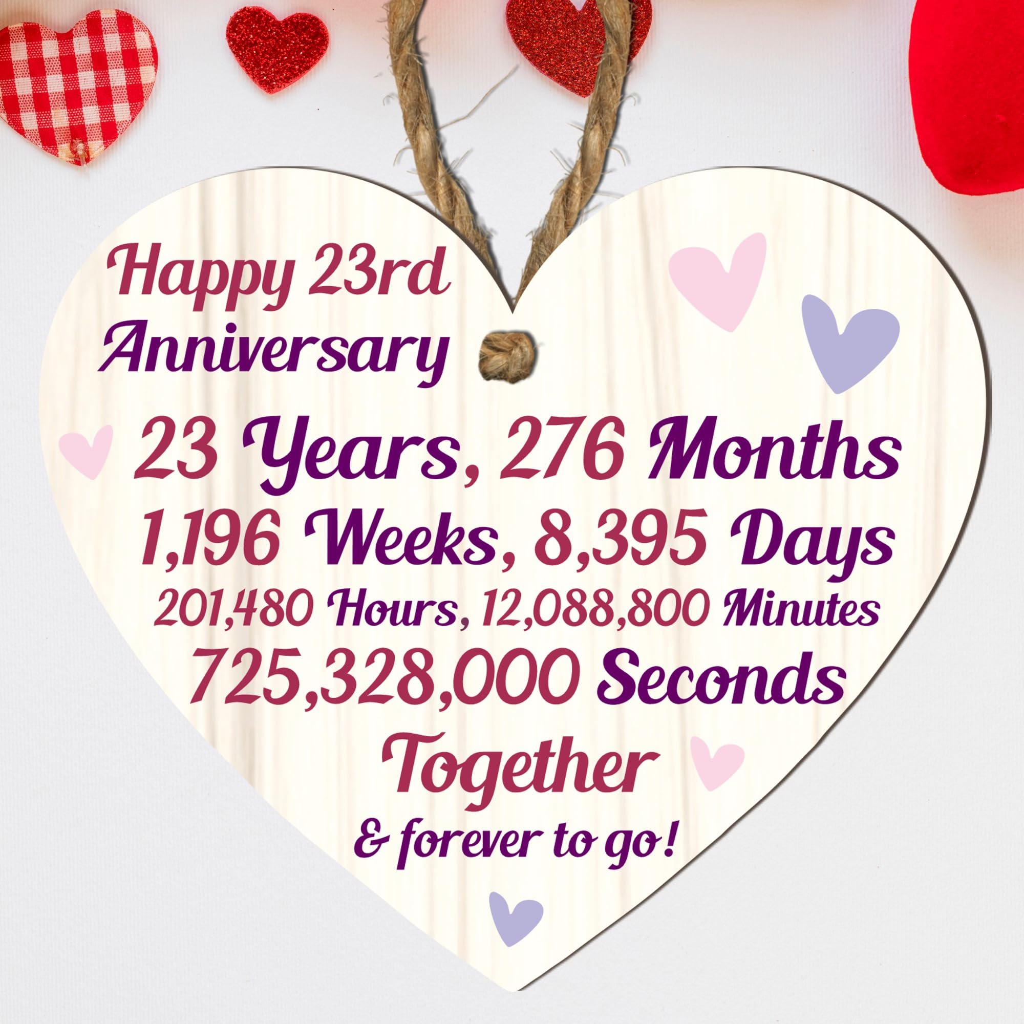 23rd Anniversary Wooden Heart Plaque – Personalised Keepsake Gift for Grandparents, Parents, Him or Her – Rustic Charm, 10cm x 9cm (23rd Anniversary, Medium: 15 cm (H) × 13 cm (W)) — image 1
