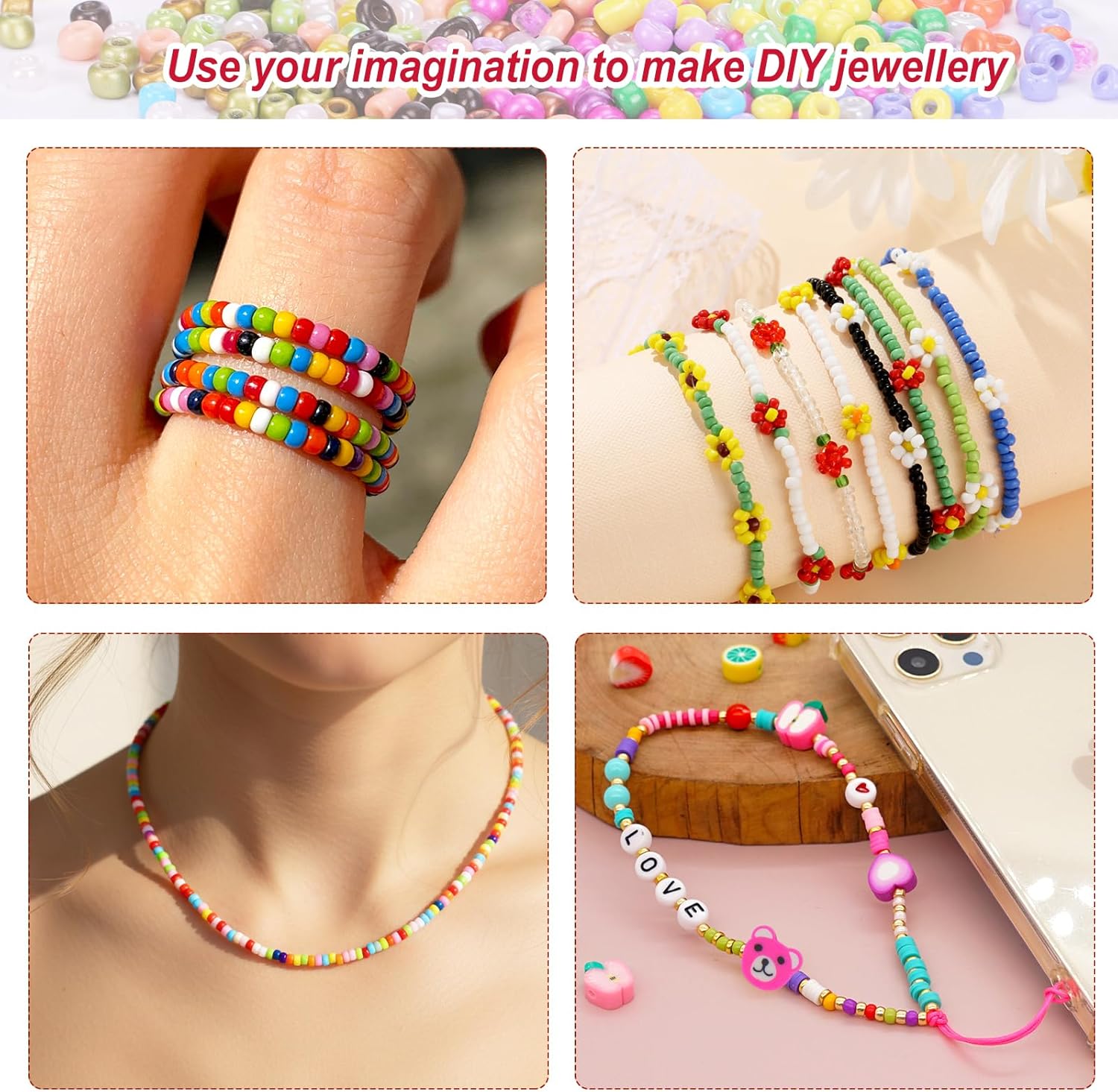 Quefe 10800pcs 3mm Glass Seed Beads for Bracelets Making Kit, Friendship Bracelet Kits 8/0 Craft Bead for Jewelry Making Necklaces (24 Color) - Image 5