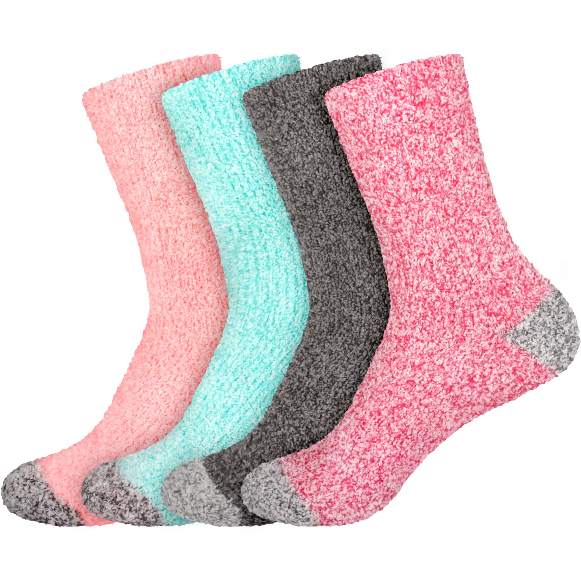 BambooMN Women's Soft Fuzzy Warm Cozy Striped Solid Socks - 4 Pair Value Packs