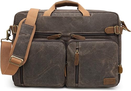 CoolBELL Bolsa de mensajero para laptop, bolsa de hombro vintage, mochila convertible, maletín retro, bolsa de viaje versátil para laptop de 17.3