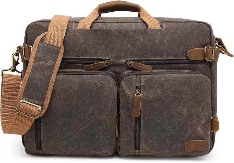 Laptop Messenger Bag Vintage Shoulder Bag Convertible Backpack Retro Briefcase Versatile Travel Bag Fits 17.3 Inch Laptop For Men Business (Waxed Canvas Brown)