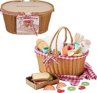 Fisher-Price Wooden Picnic Basket Playset - 31-Piece Pretend Food Toy for Imaginative Play Ages 3+