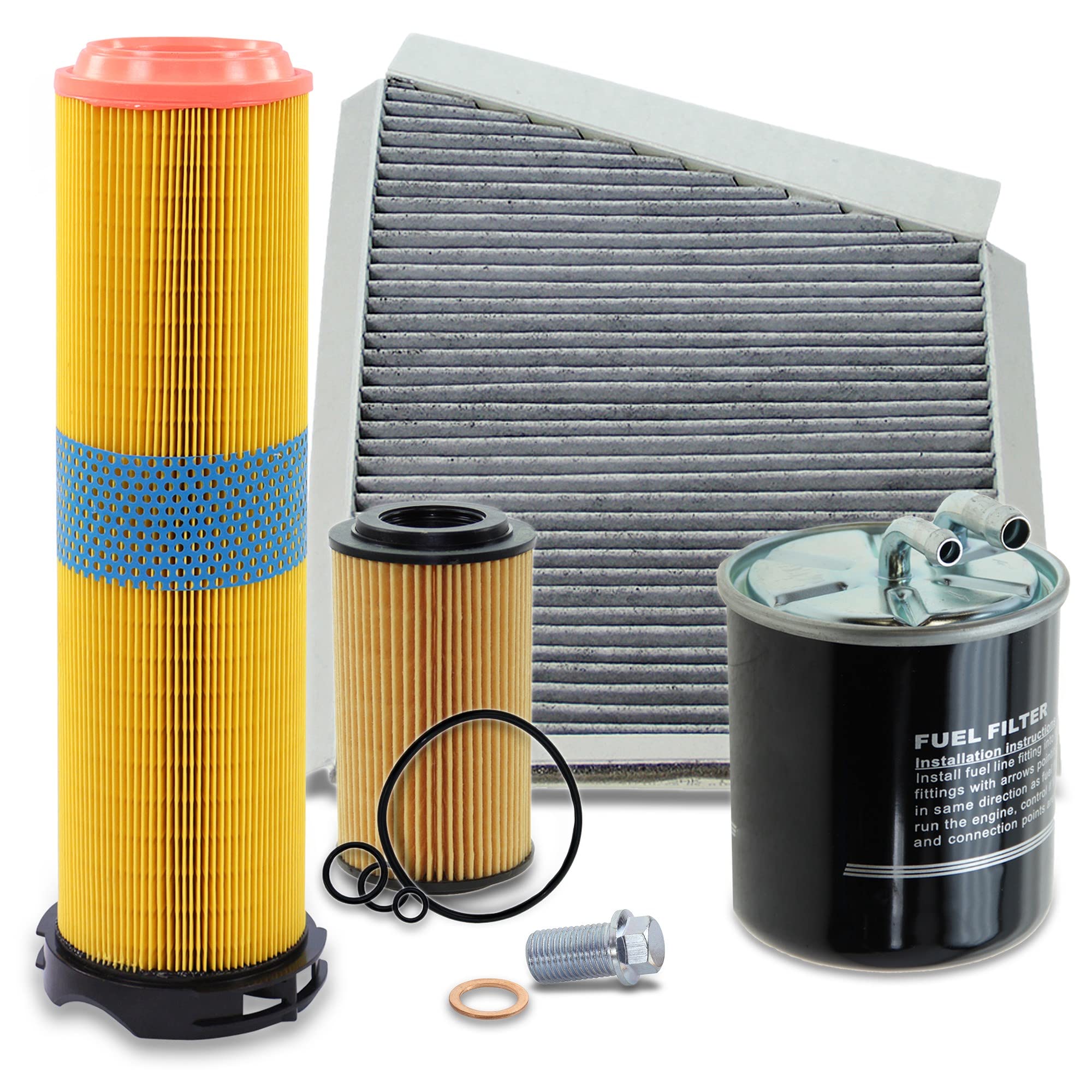 ATEC Germany Set di filtri con 1x filtro olio, 1x filtro aria, 1x filtro aria abitacolo (filtro antipolline) con carbone attivo, 1x filtro carburante, compatibile con MERCEDES Classe E (W211) (S211)