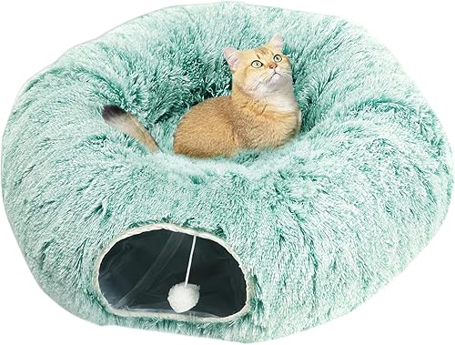 Vista 49 de AUOON Cama de túnel para gatos con alfombrilla central, juguetes de tubo grande, material de felpa suave, forma de luna llena para gatitos, gatos